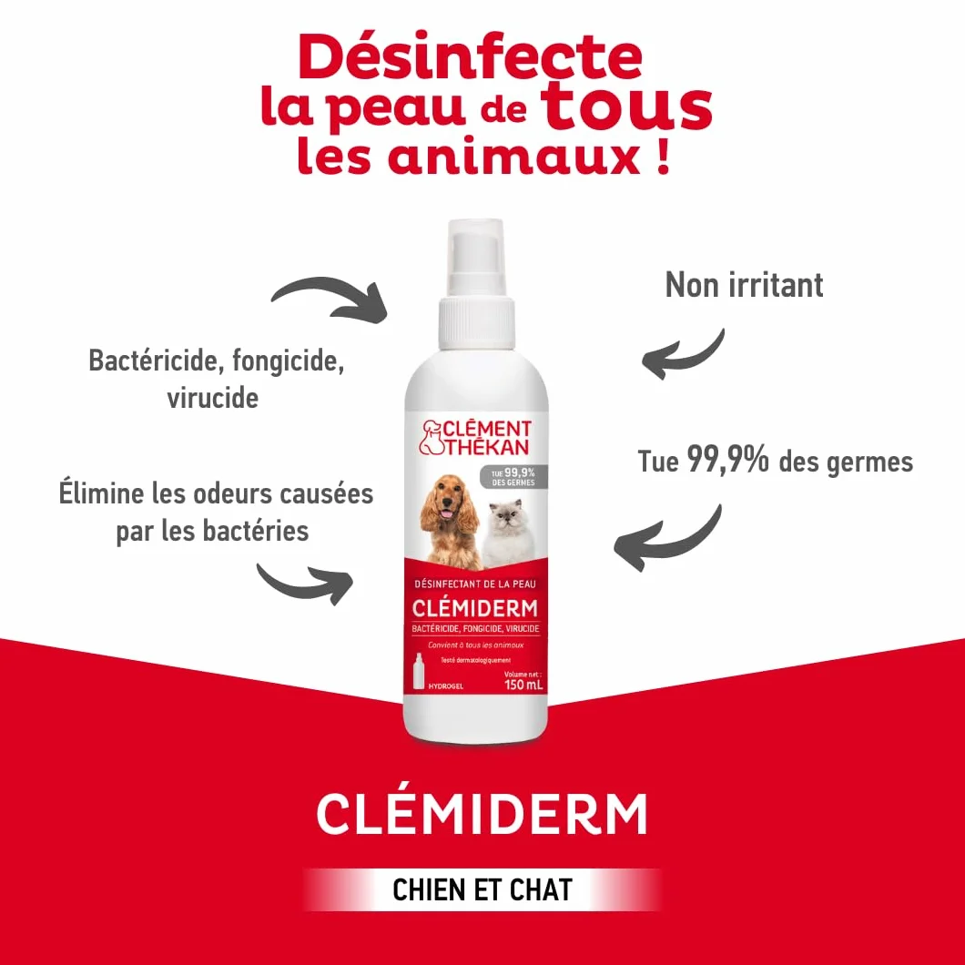 Clément Thékan Clémiderm Spray désinfectant Peau Chiens Chats 150 ML