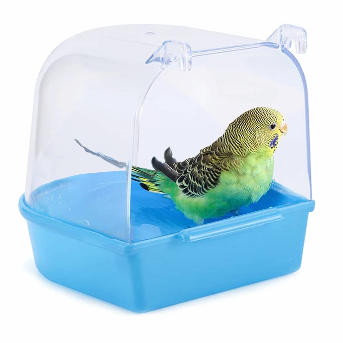 Baignoire pour Oiseaux avec Crochets, Accessoire de Cage pour Bain, 13x13x13.5cm Bleu