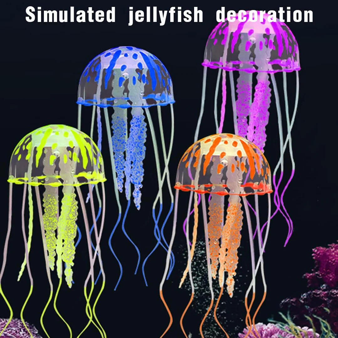 Méduses Artificielles Lumineuses pour Aquarium 4 pièces Silicone Fluorescent Décoration