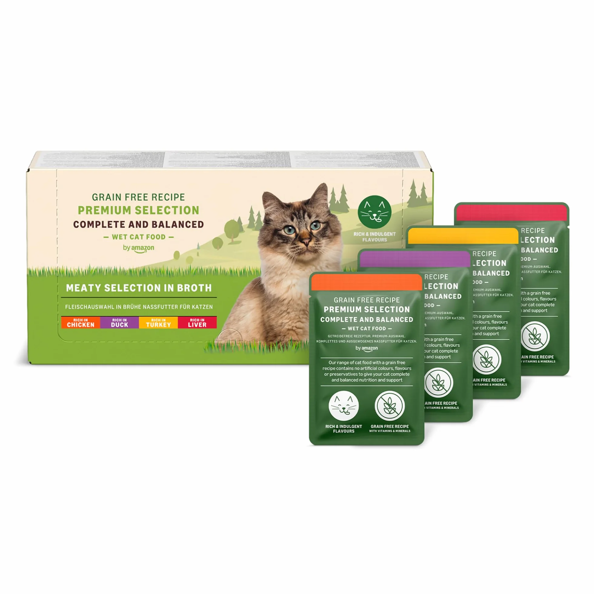 by Amazon Aliments Humides sans Céréales pour Chats, Selection de Viande en Bouillon 4.76kg, 56 Lot de 85g (Anciennement Lifelong)