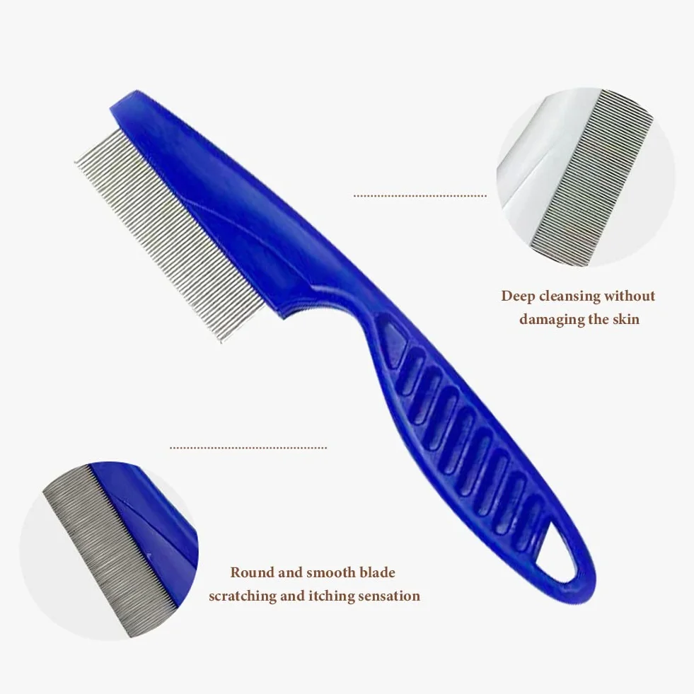 Peigne à puces 3pcs pour chats et chiens, peigne anti-puces lécher marques de larmes, accessoire animal de compagnie Bleu