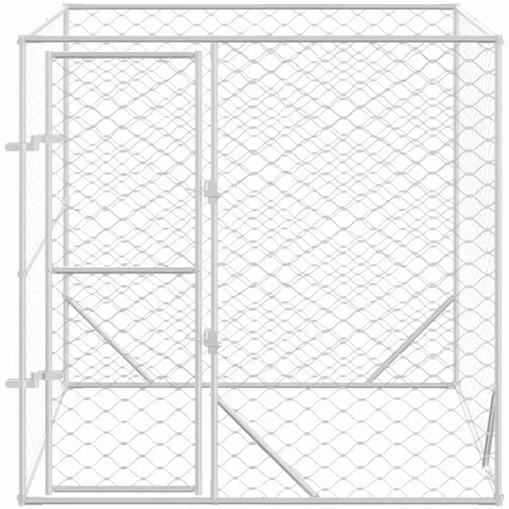 Toshilian Chenil d'extérieur pour Chien, Enclos Cage Métal Argenté 2x2x2 m Acier galvanisé