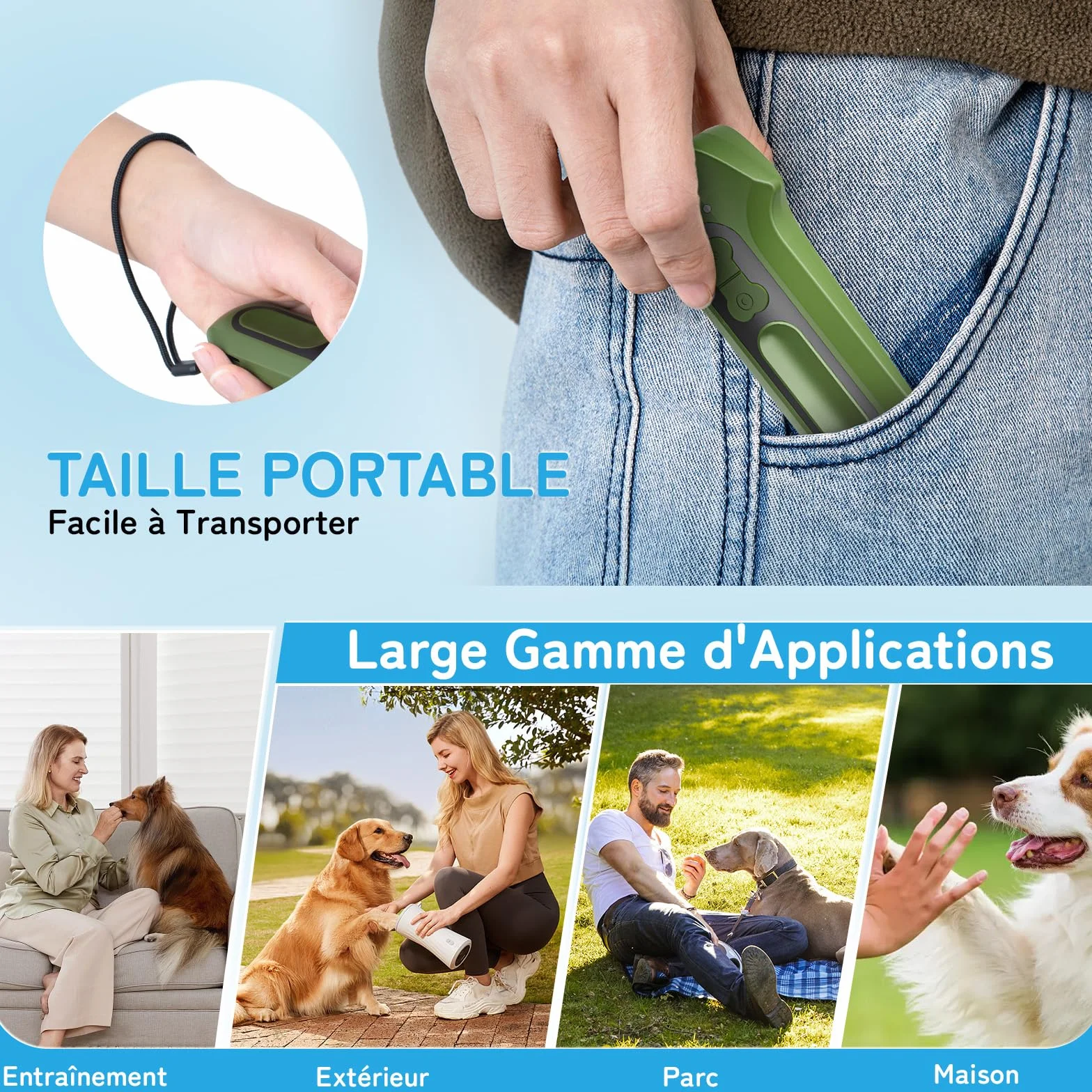 Dispositif Anti Aboiement Chien Ultrasons Portable, Contrôle Aboiements 15m
