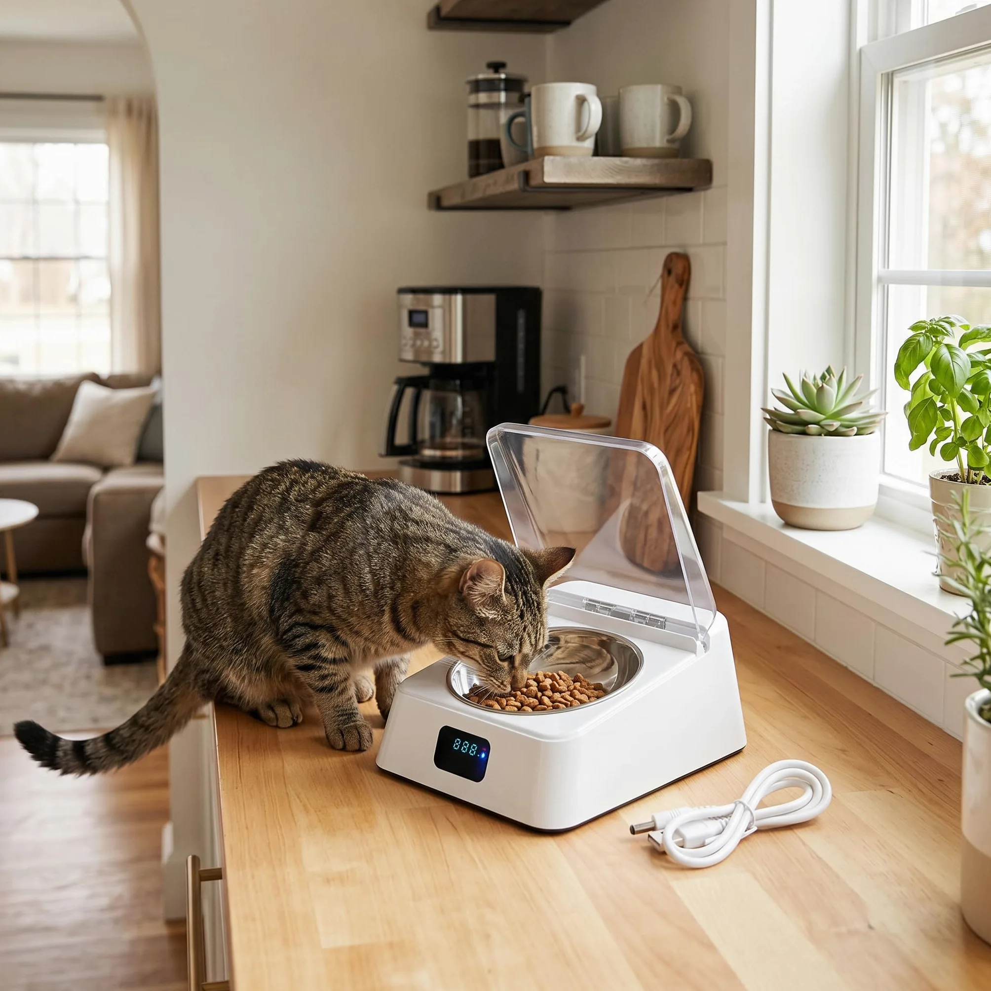 Gamelle Chat Automatique, Distributeur Automatique de Nourriture pour Chats avec Bol en Acier Inoxydable capteur Infrarouge pour Animaux de Compagnie
