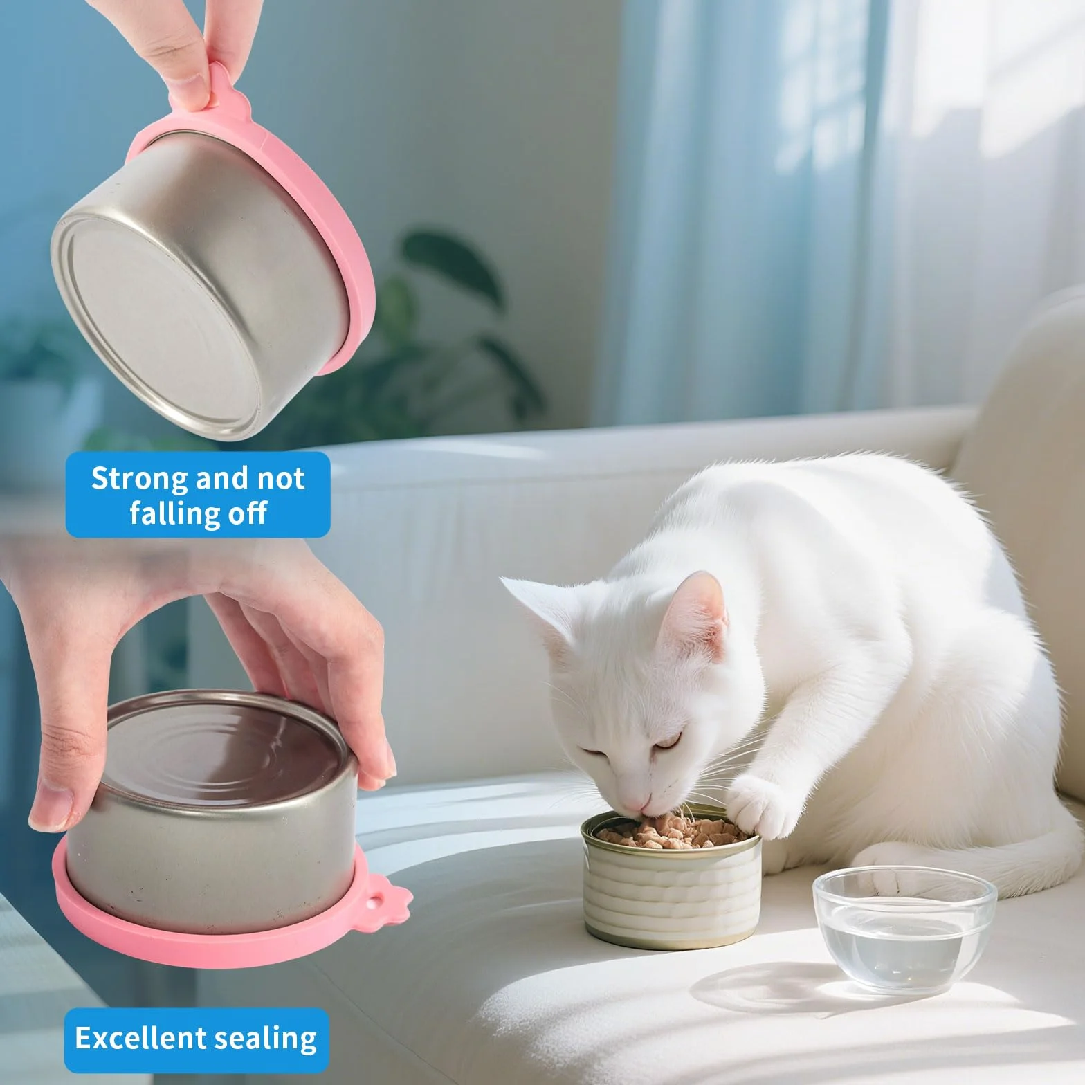 Lot de 4 Couvercles Silicone Alimentaire pour Chats et Chiens avec Cuillère
