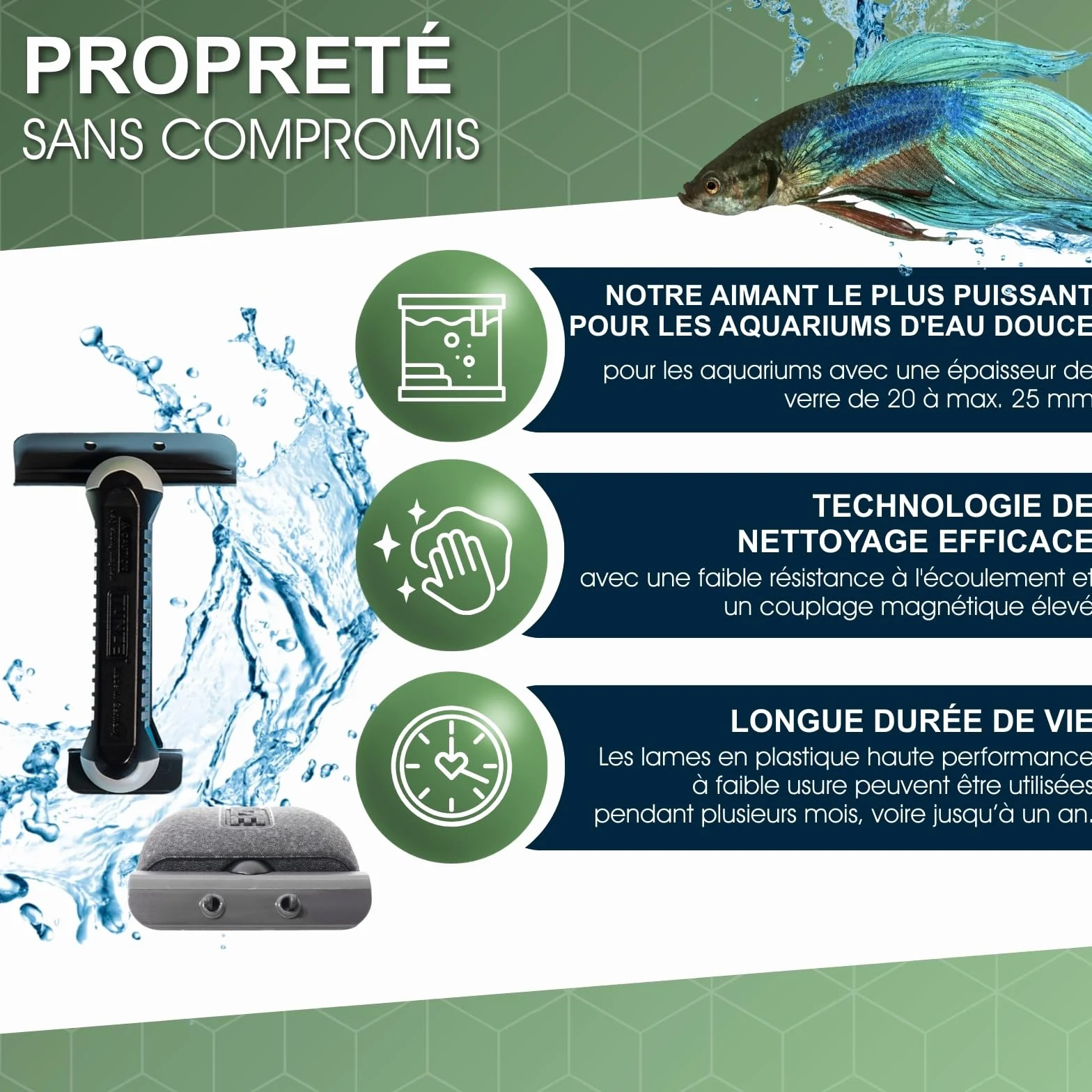 Tunze Care Magnet Strong+ Aquarienreiniger 20-25 mm Glasstärke Scheibenreiniger Edelstahlklinge Algenmagnet