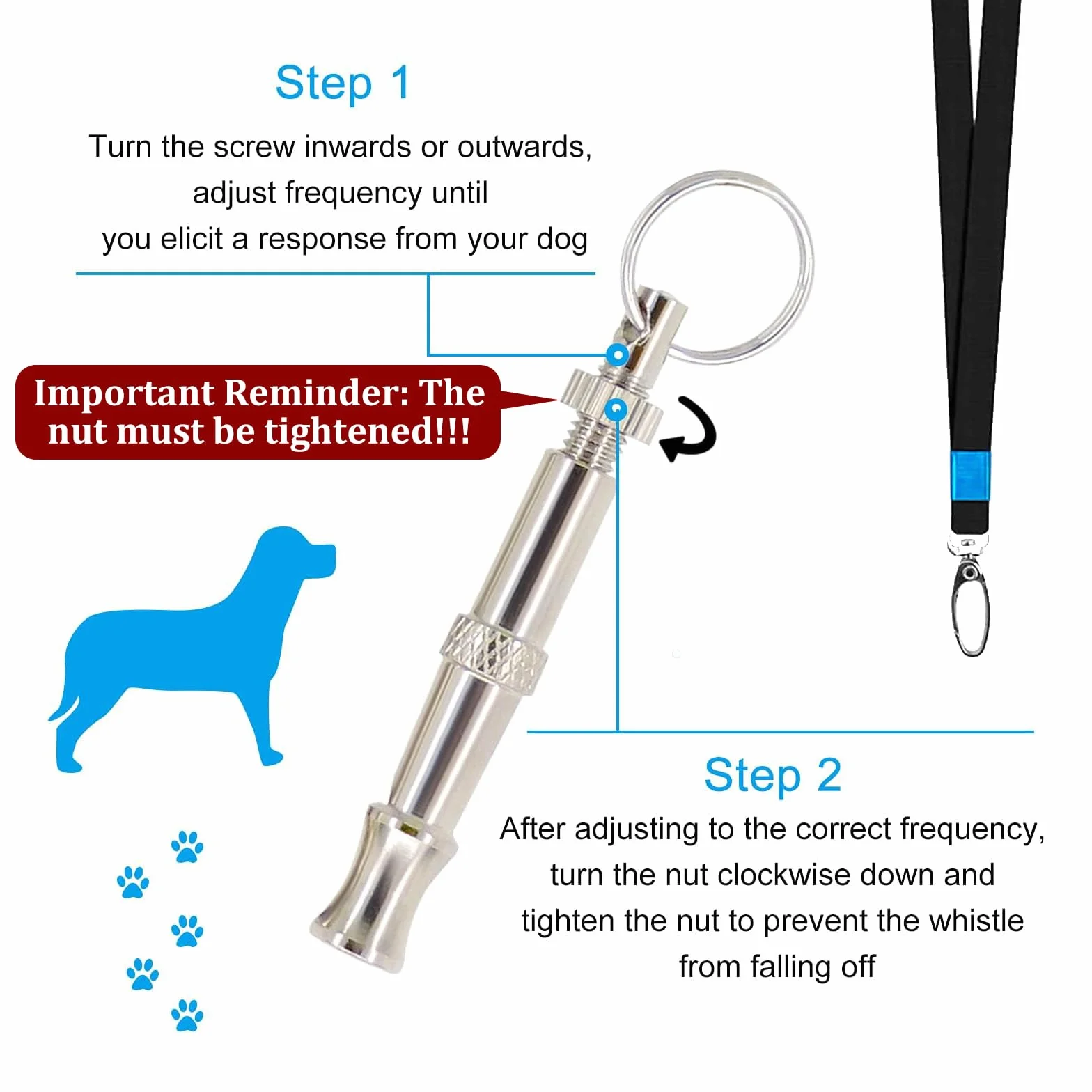 Sifflet pour Chien en Acier Inoxydable à fréquence réglable Andiker 2 Pcs avec lanière