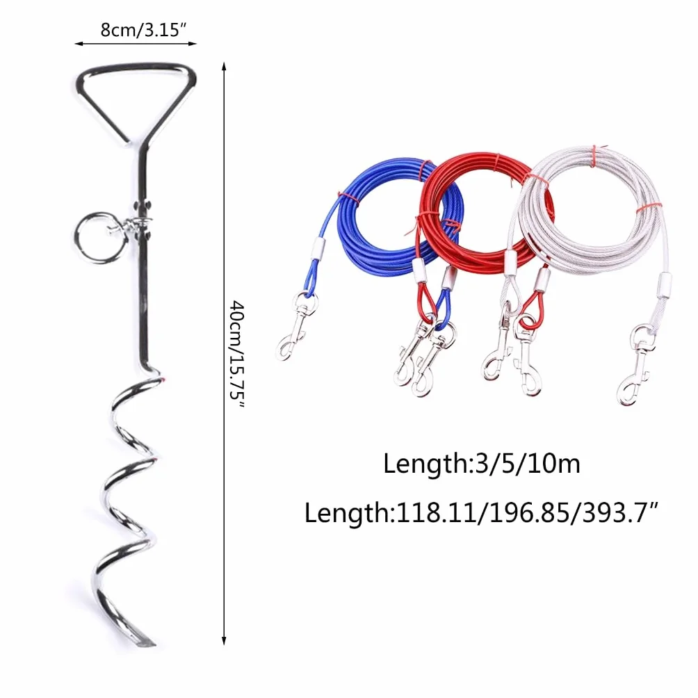 Ensemble de câble et piquet pour chiens de petite et grande taille de 2,9/5,9/10 m sans enchevêtrement pour la cour à l'extérieur