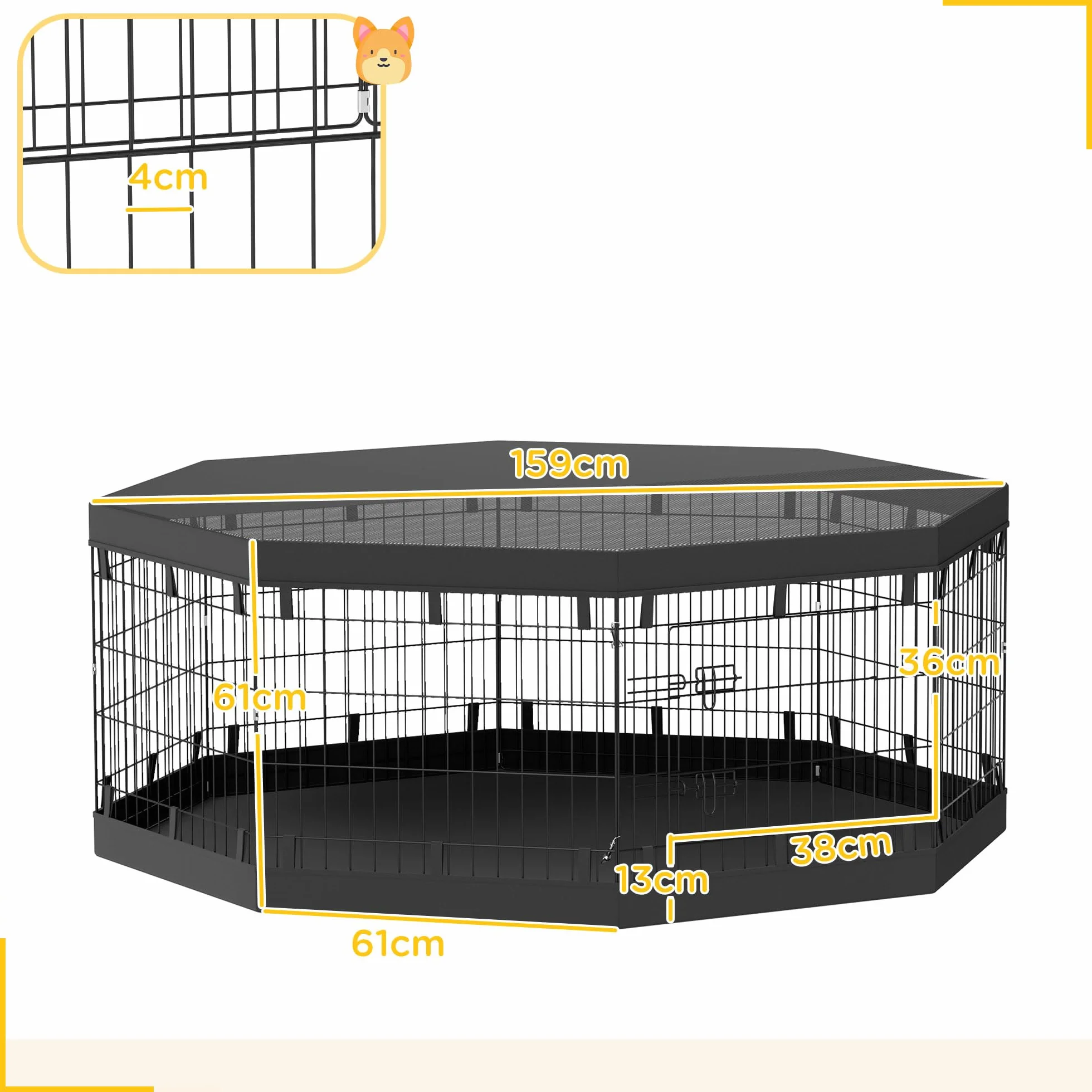 PawHut Parc pour Chien 8 Panneaux Pliables avec Porte Acier 61x61 cm Noir