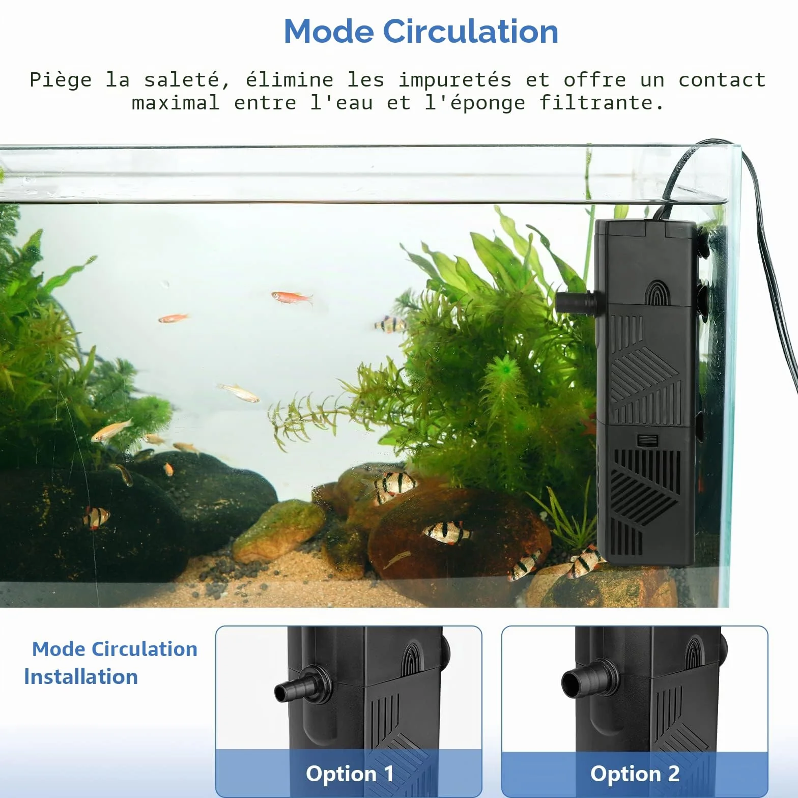 hygger Filtre Interieur Aquarium 600L/H Débit Réglable 10W 60-120L