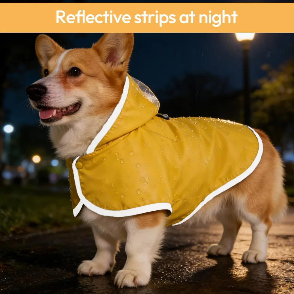 Manteau de pluie pour chien - Imperméable - Avec capuche et bandes réfléchissantes - Veste de pluie réglable pour chiens de petite, moyenne et grande taille (S)
