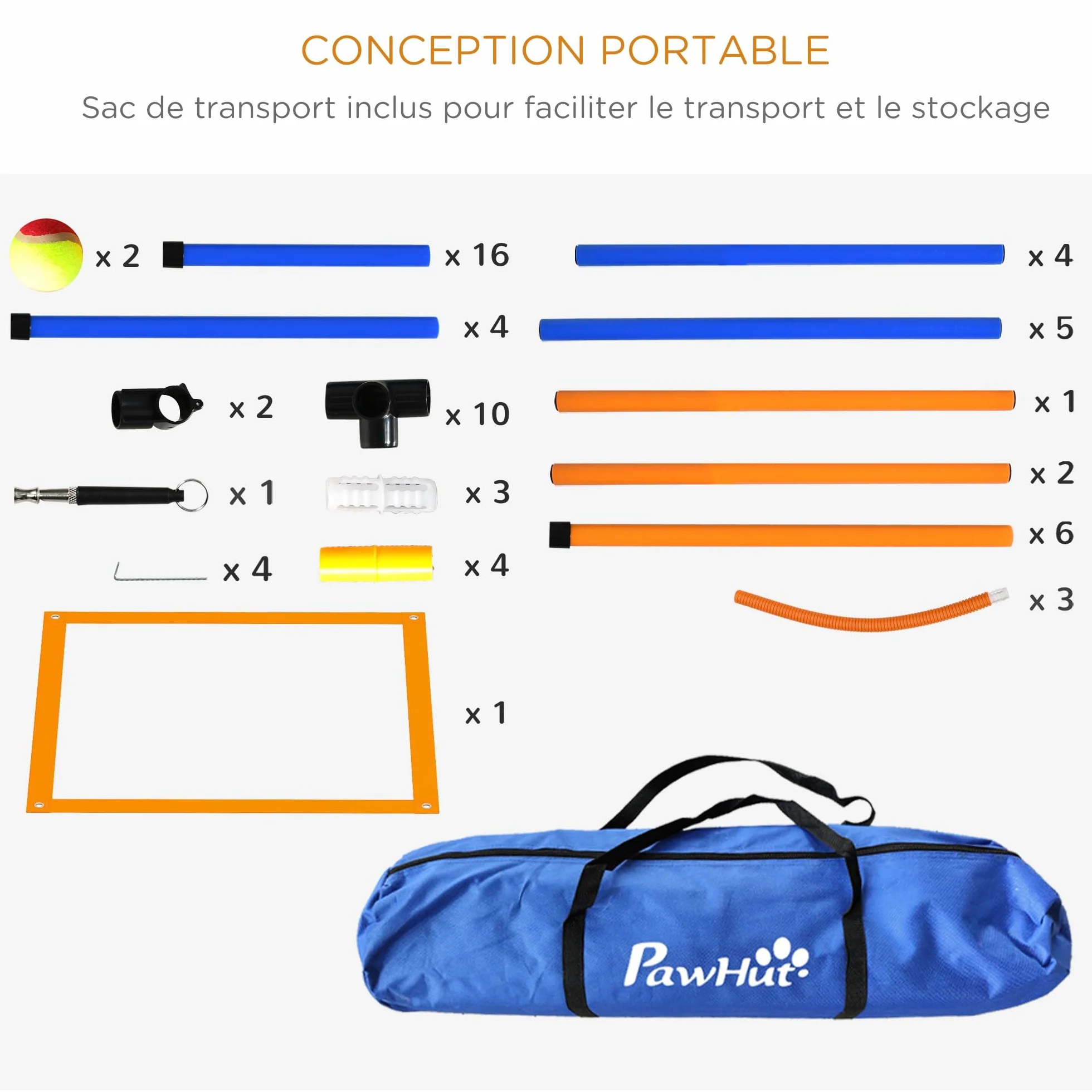 PawHut Kit d'agilité pour Chien 4 pièces avec Slalom, Anneau de Saut, Haies