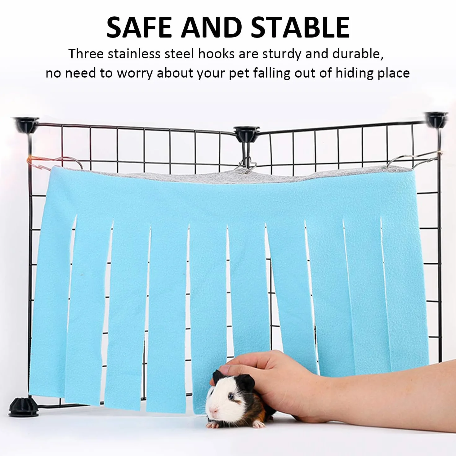 Lot de 2 hamacs pour cochon d'Inde avec 6 crochets - Accessoire de cage - Cachette en tissu - Hamac petit pour lapin et hamster (bleu, vert)