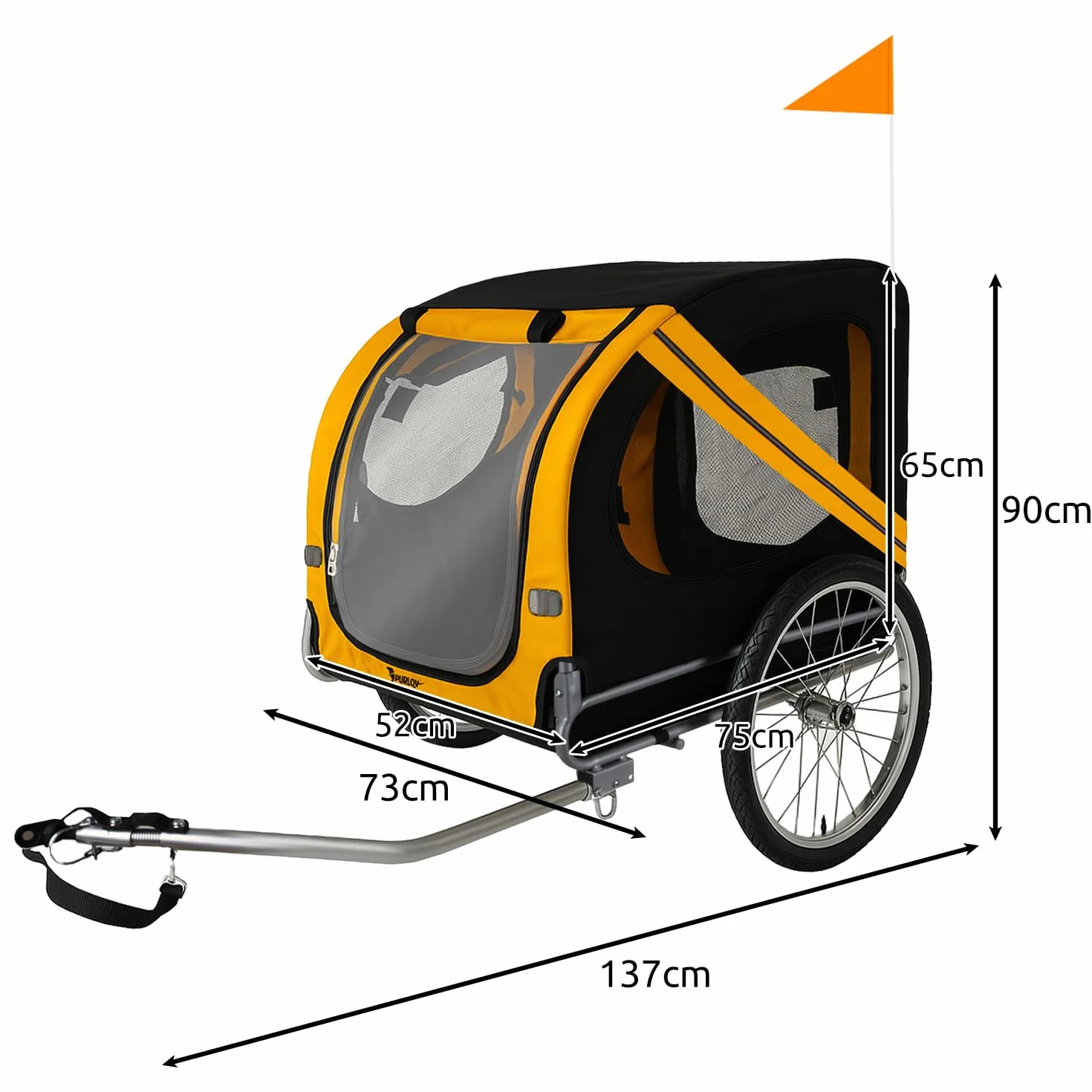 Purlov Remorque vélo chien 40 kg ceinture sécurité moustiquaire housse pluie pneus 20" cadre acier