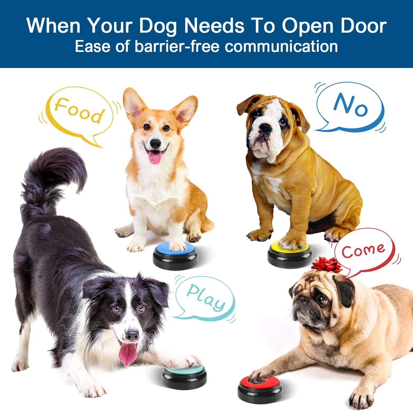 BEAN LIEVE Lot de 4 Boutons enregistrables pour Chien pour la Communication et l'entraînement, Buzzer de Commande pour Animaux de Compagnie avec 16 Autocollants gratuits