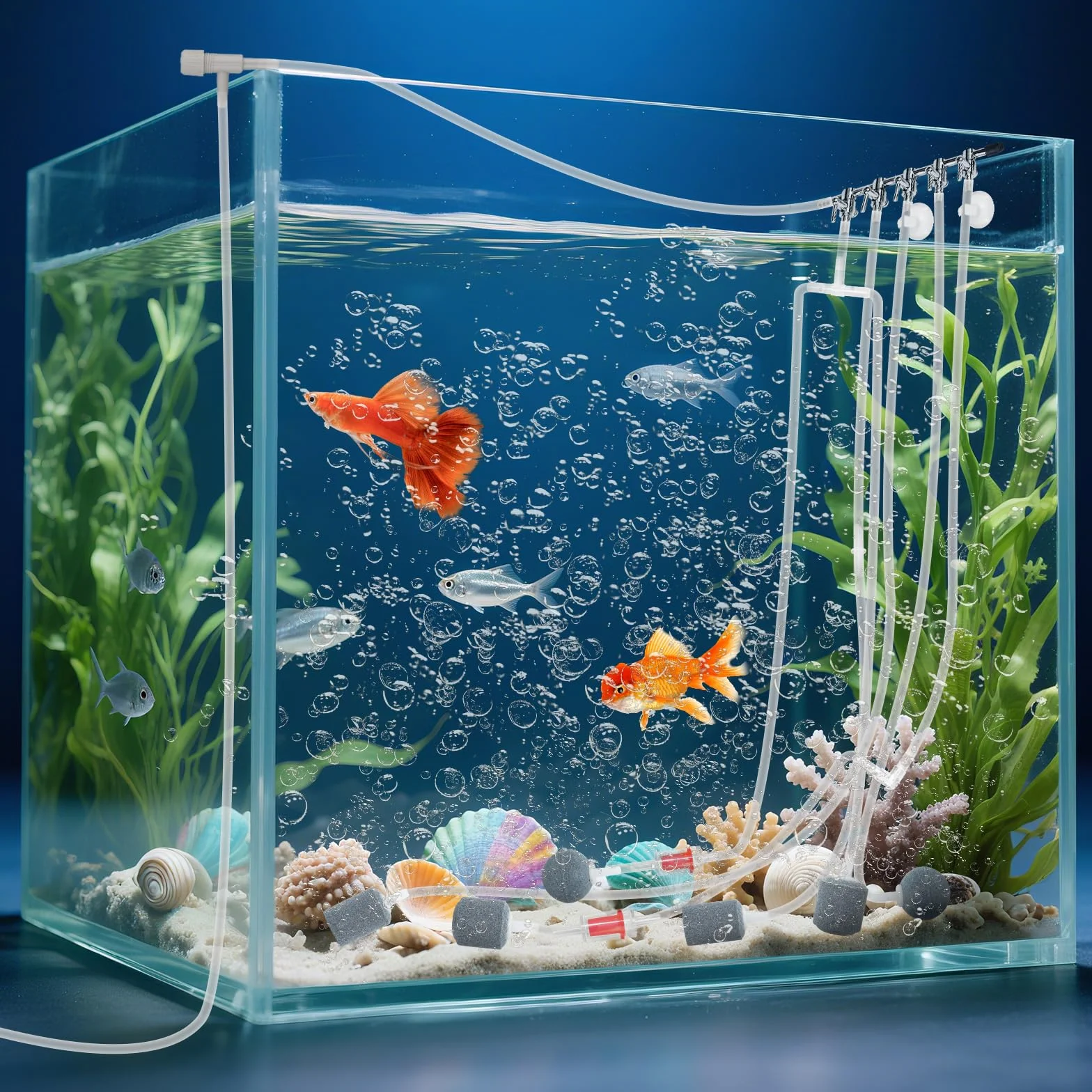 Accessoires de Pompe à Air pour Aquarium, 5 Voies Séparateur de Flux d'Air, 10M Tuyau, Pierre à Air, Valves Anti-Retour, Ventouse, Connecteurs