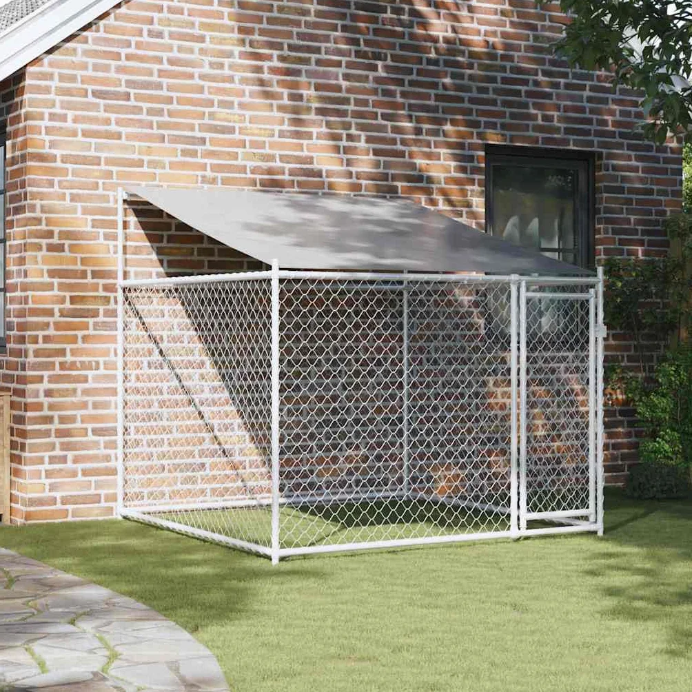 Chenil Extérieur avec Toit pour Chien, Cage Métal Acier Galvanisé Gris 2x2x2 m