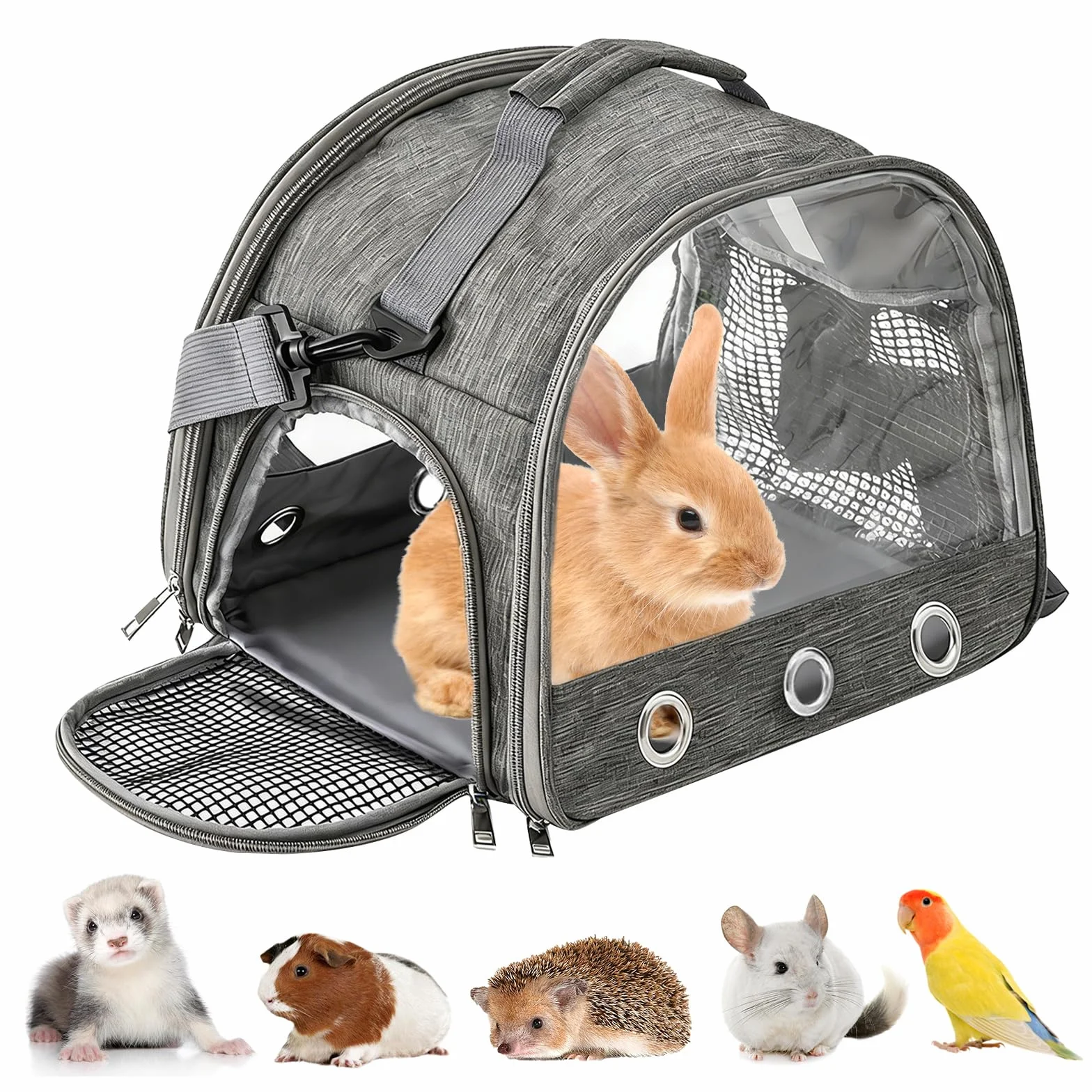 Pliant Sac de Transport pour Animaux de Compagnie Chat Chiot Oiseau avec Ouverture Latérale Gris