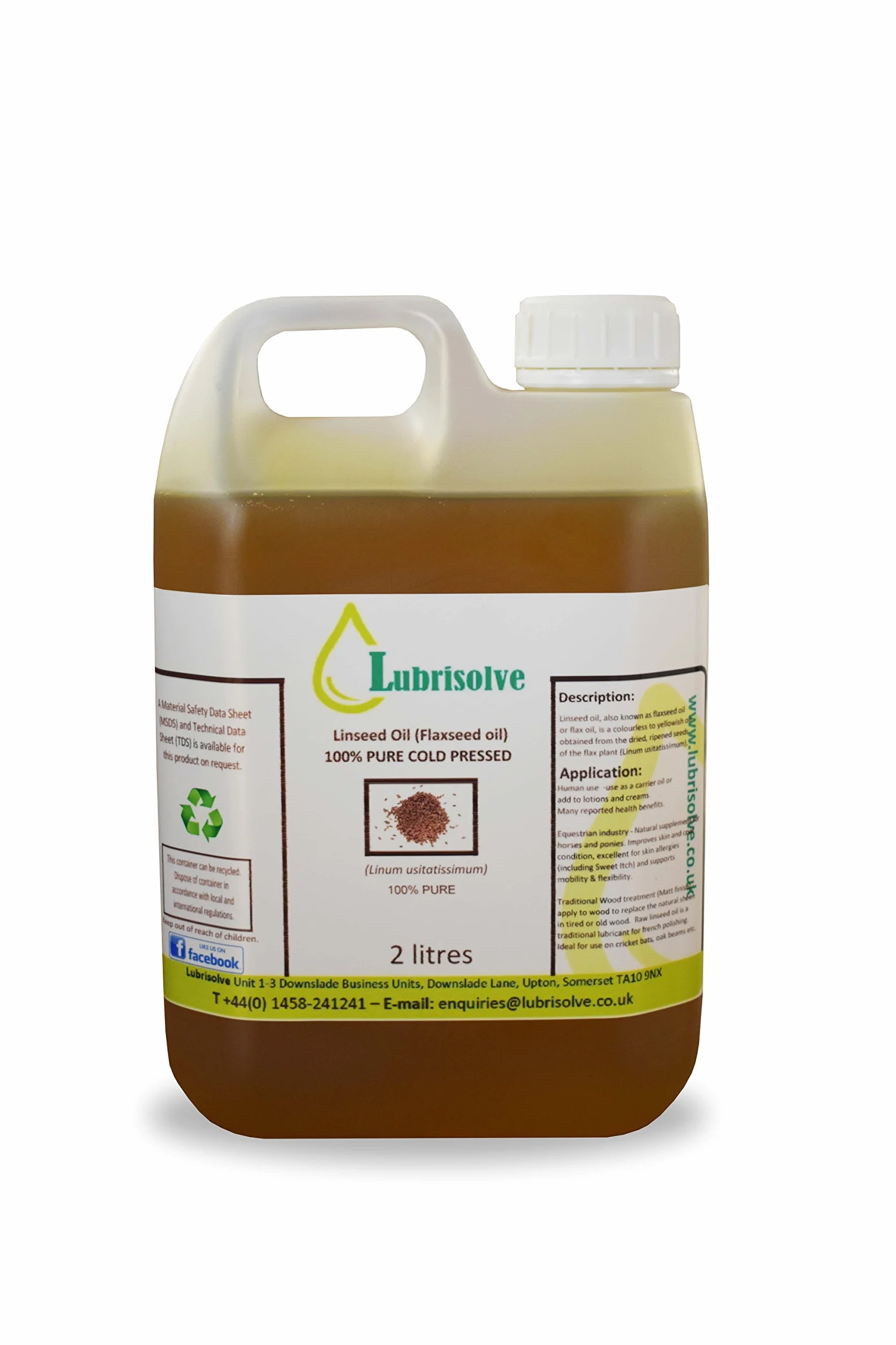 Lubrisolve Huile de Lin 100% Pure, Huile de Lin pressée à Froid 2 litres