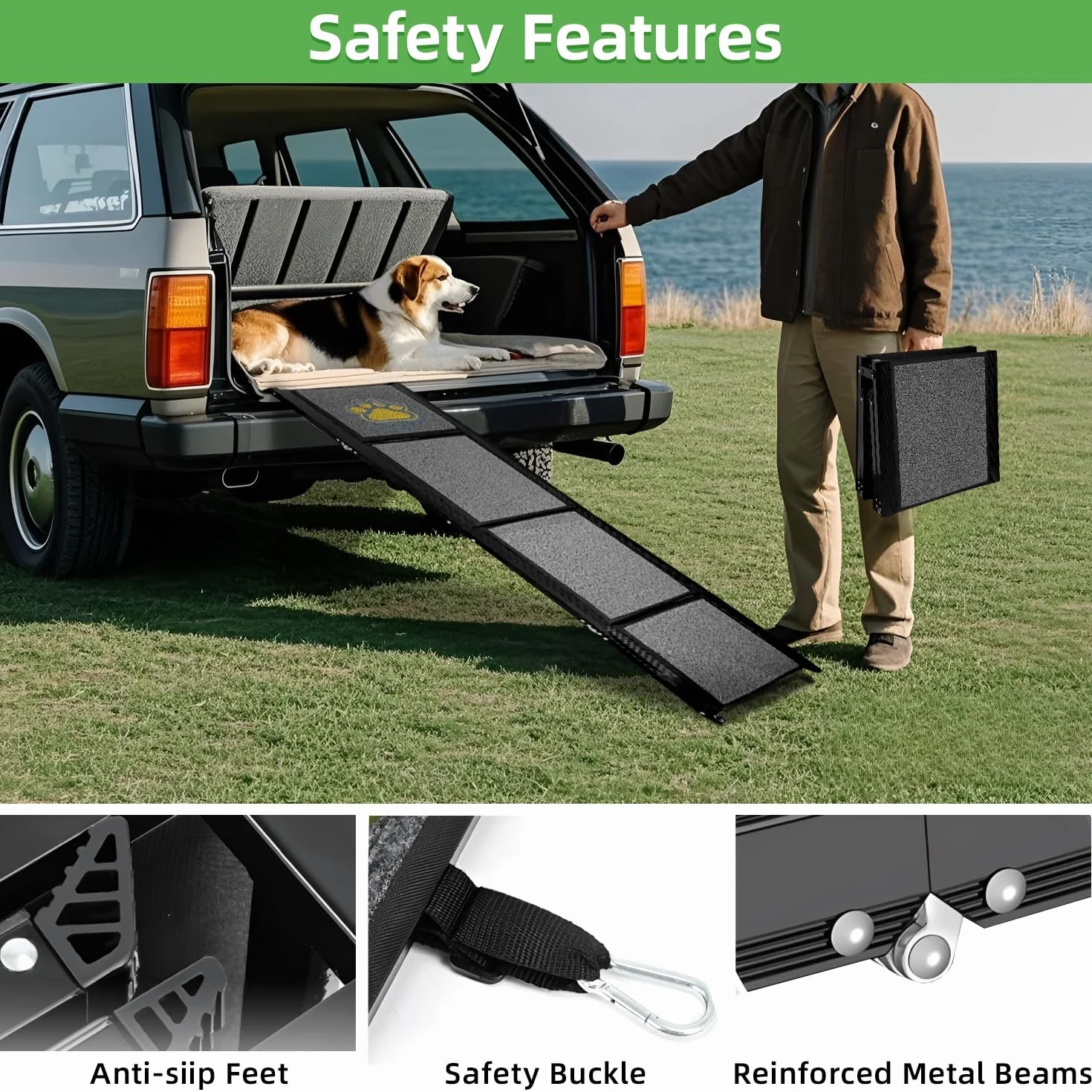 Rampe pour chien pliable extra longue 180 cm avec surface de tapis antidérapante pour petits, moyens et grands chiens - Rampe portable pour voiture, SUV, camion, canapé et lit