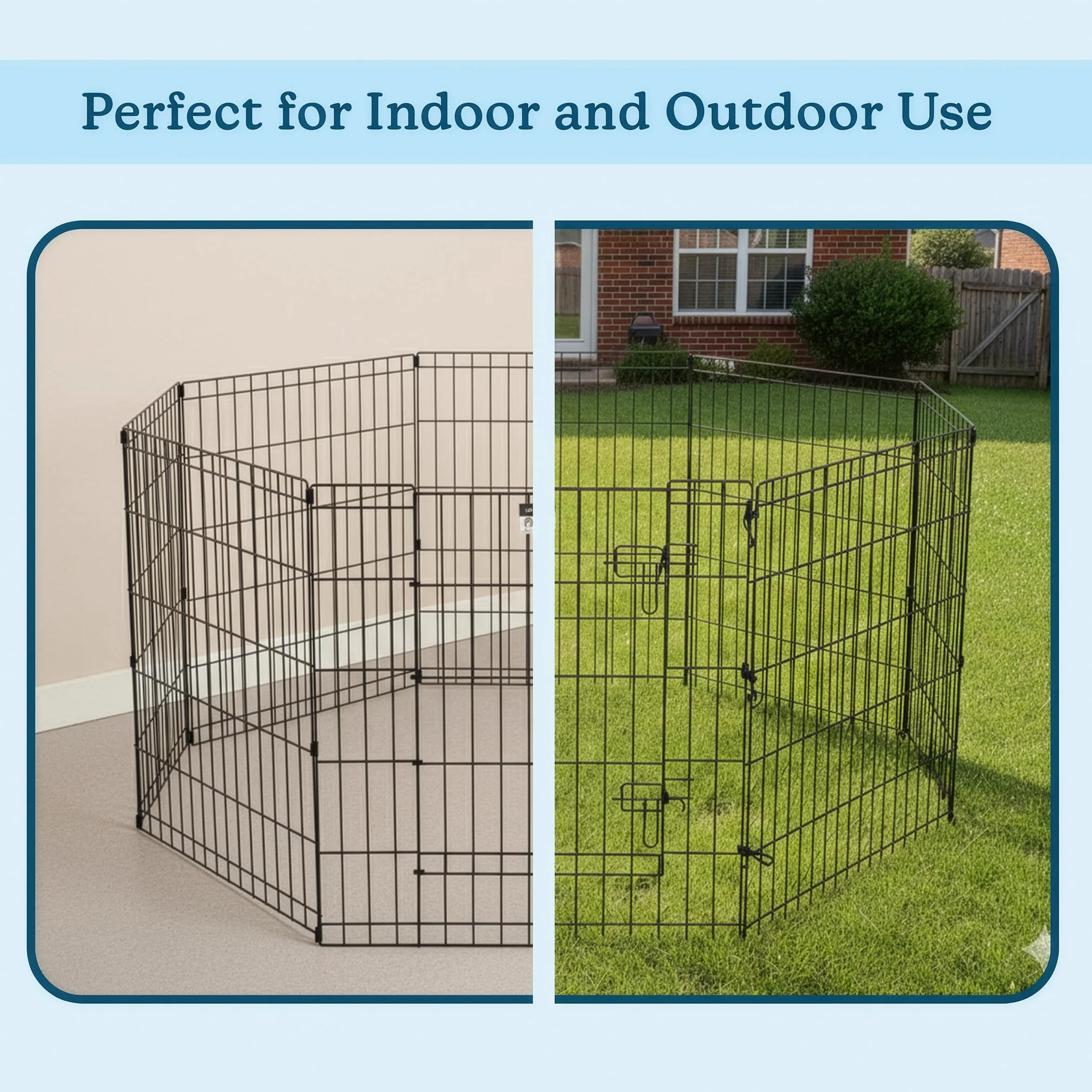 Petmaker Parc pour Chien Pliable en métal avec 8 Panneaux de 61 x 76 cm - Intérieur et extérieur avec Porte pour Chiens, Chats ou Petits Animaux