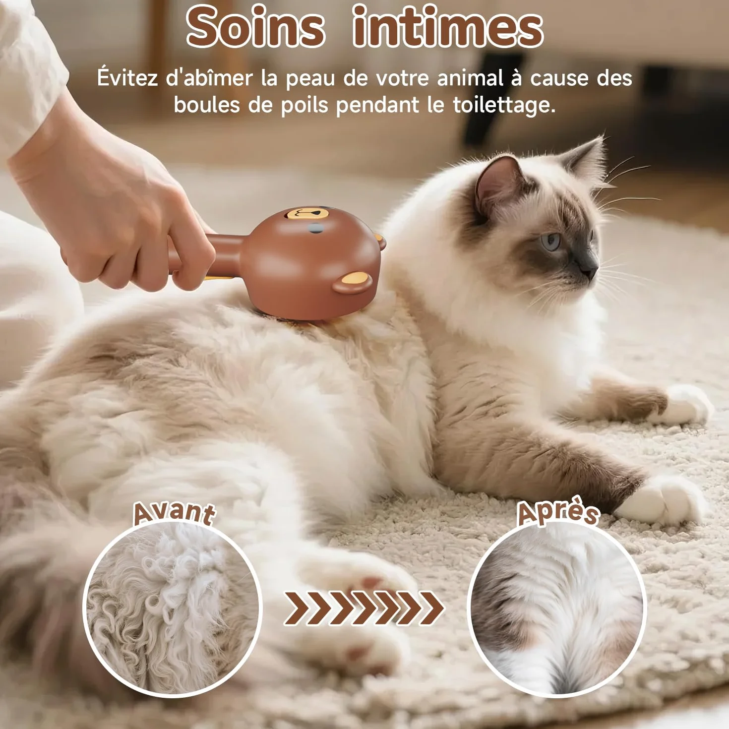 Brosse Chien Chat à Vapeur 3 en 1 Peigne de Massage Rechargeable avec Réservoir d'Eau