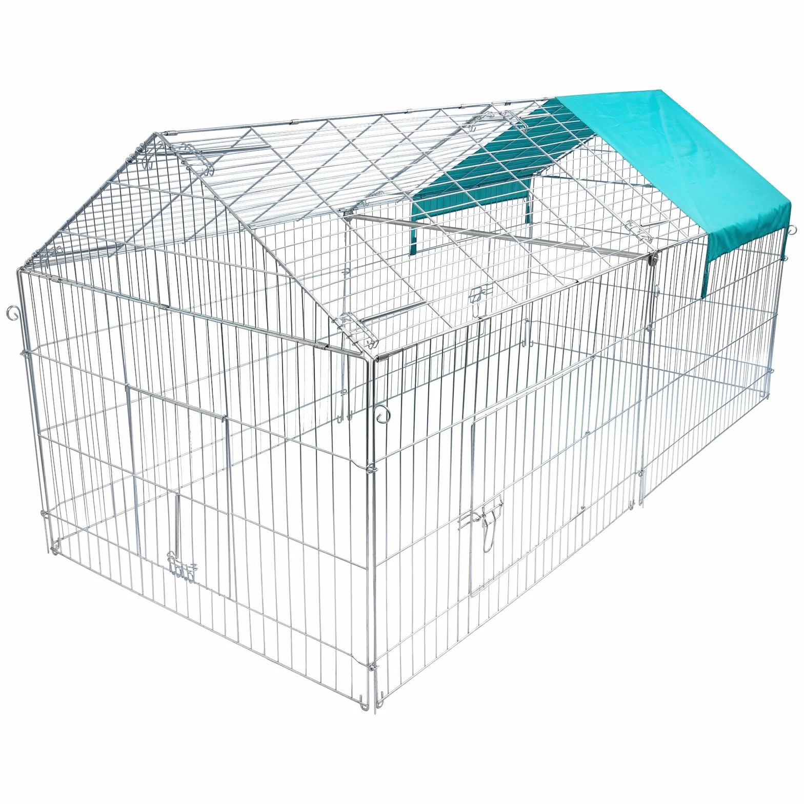 EUGAD Enclos Lapin Pliable avec Toit et Voile Solaire, Cage Extérieure en Métal 220x103x85cm