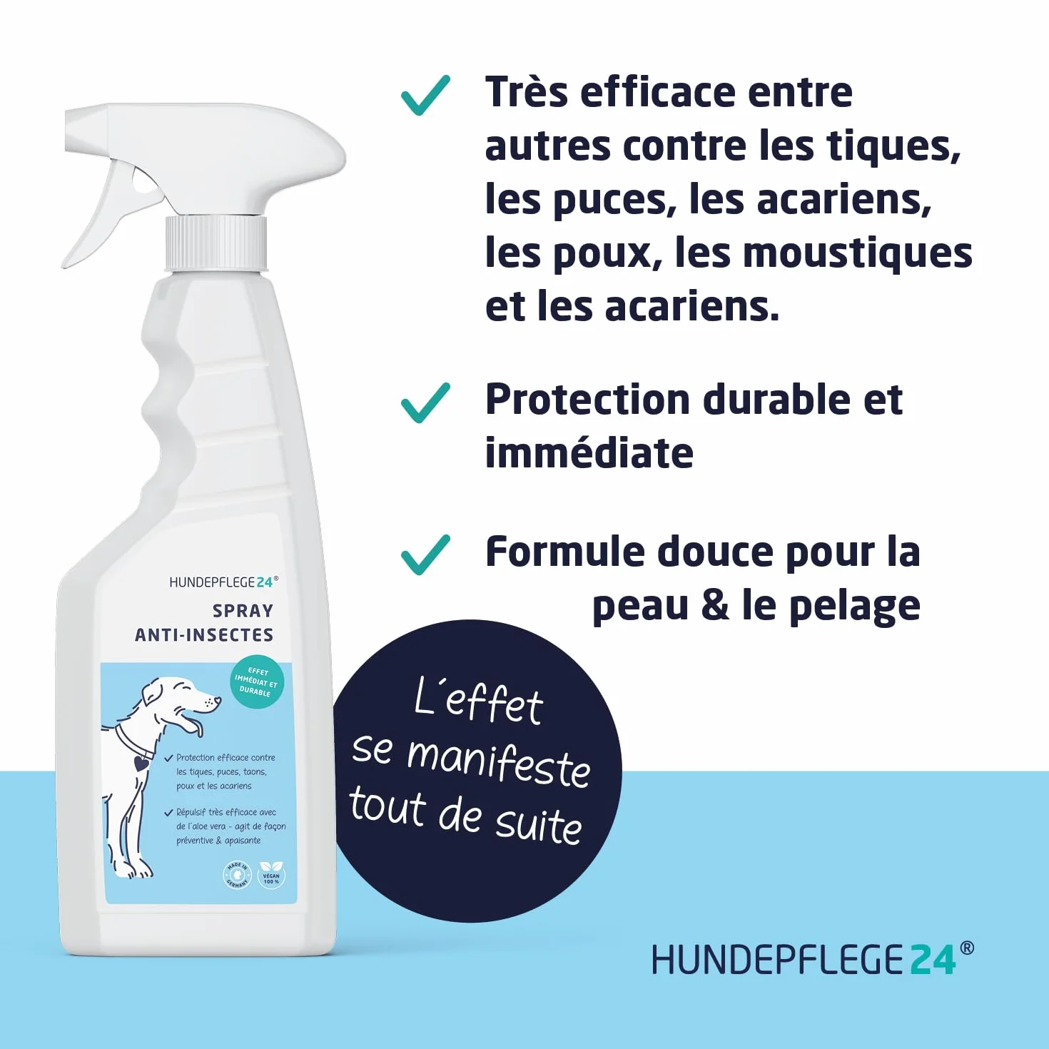 Spray Anti Tiques et Anti Puces Chien 500ml - Protection Efficace Contre Tiques, Puces & Acariens avec Géraniol et Aloe Vera
