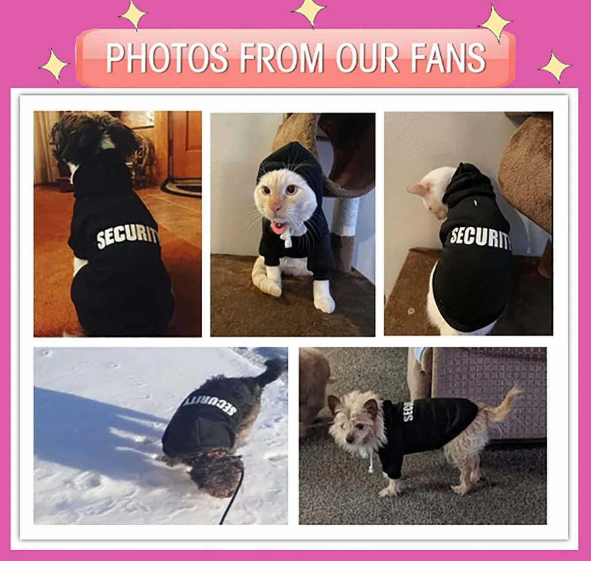 Izefia Vêtements pour Chien Sweats à Capuche Security Imprimé Chaud Manteau en Coton pour Petit Chien Moyen Chat Noir L