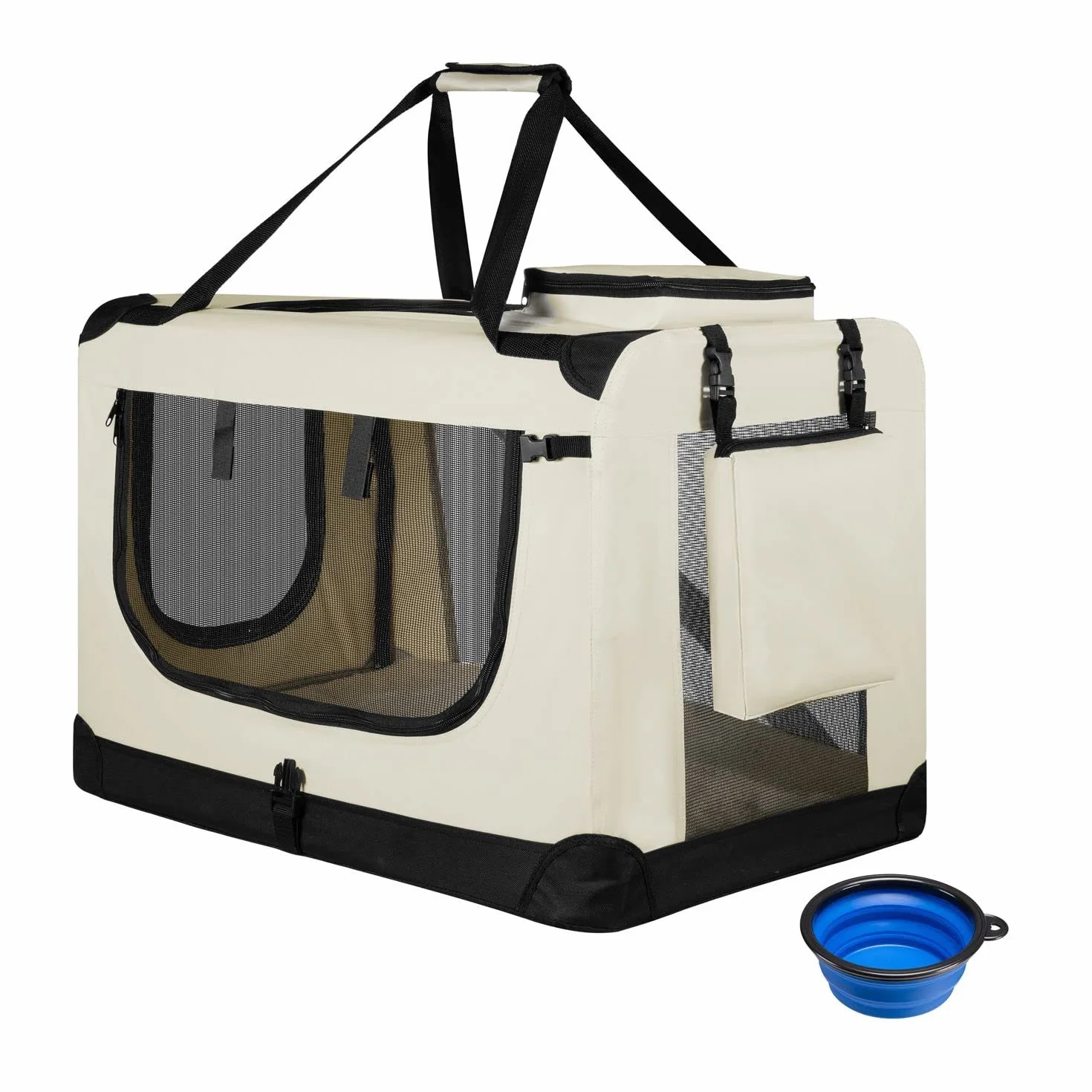 Juskys Caisse de Transport Pliable pour Chiens Lassie XL Beige 58 x 82 x 58 cm Tissu