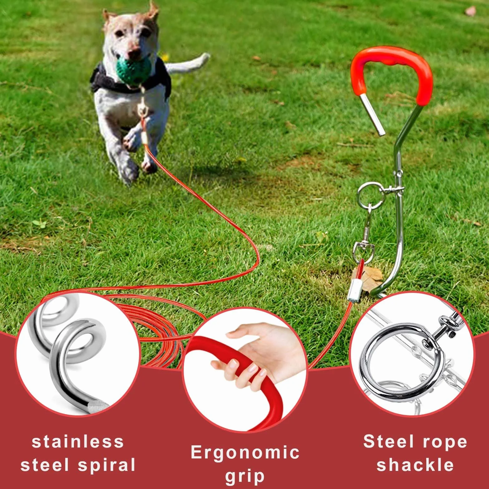 9 mm*40 cm,Ancrage au sol pour chiens, Piquet d'amarrage pour chiens de camping,Ancrage au sol pour chiens de taille moyenne, avec laisse de 5M, ancre de camping, pelouse, ancre pour chien d'extérieur