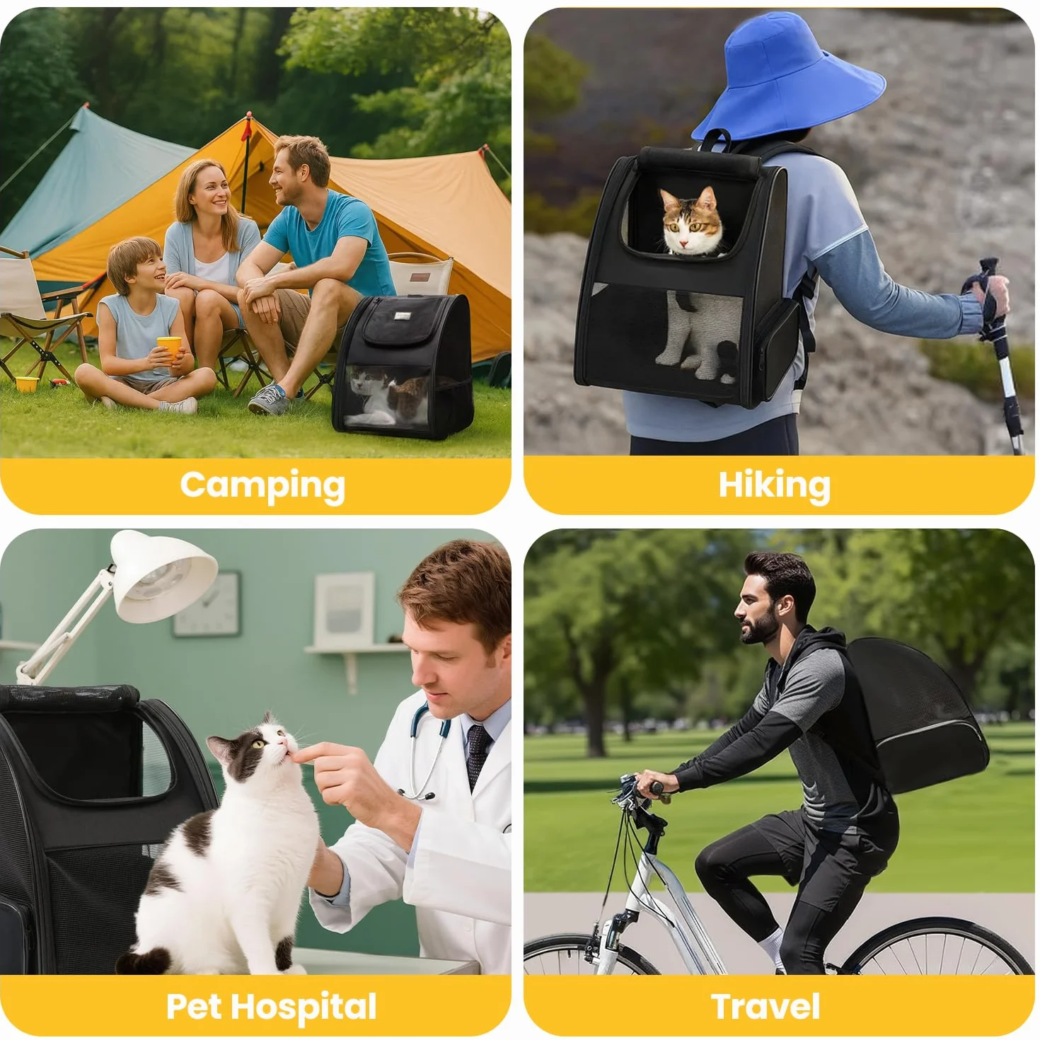 Conlun Sac à Dos Transport Chat Chien jusqu'à 7kg Pliable Fenêtres Maille 3 côtés Voyages Randonnées Noir