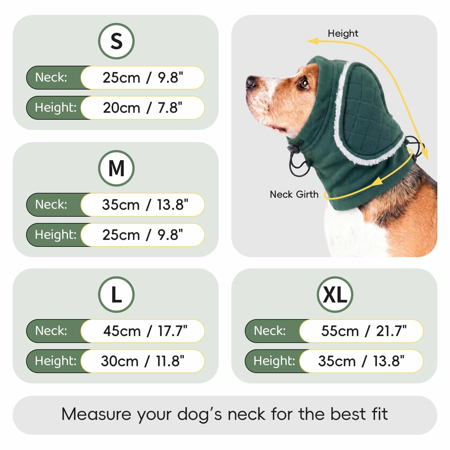 Protection Oreilles Chien Rembourrage Réglable Anti-Grattage Atténuation Bruit Vert XL