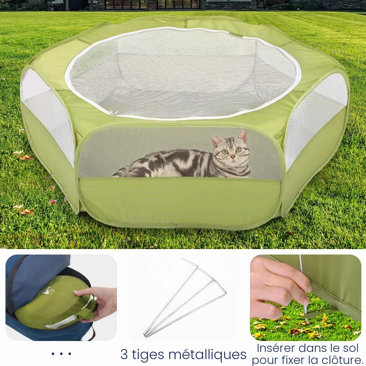 Pawaboo Parc pour Petits Animaux, Enclos Pliable Parc avec Fermeture Éclair pour Animal de Compagnie, Cages Tente Clôture d'exercice Transparente Respirante pour Chien, Chat, Lapin - Vert d'Avocat