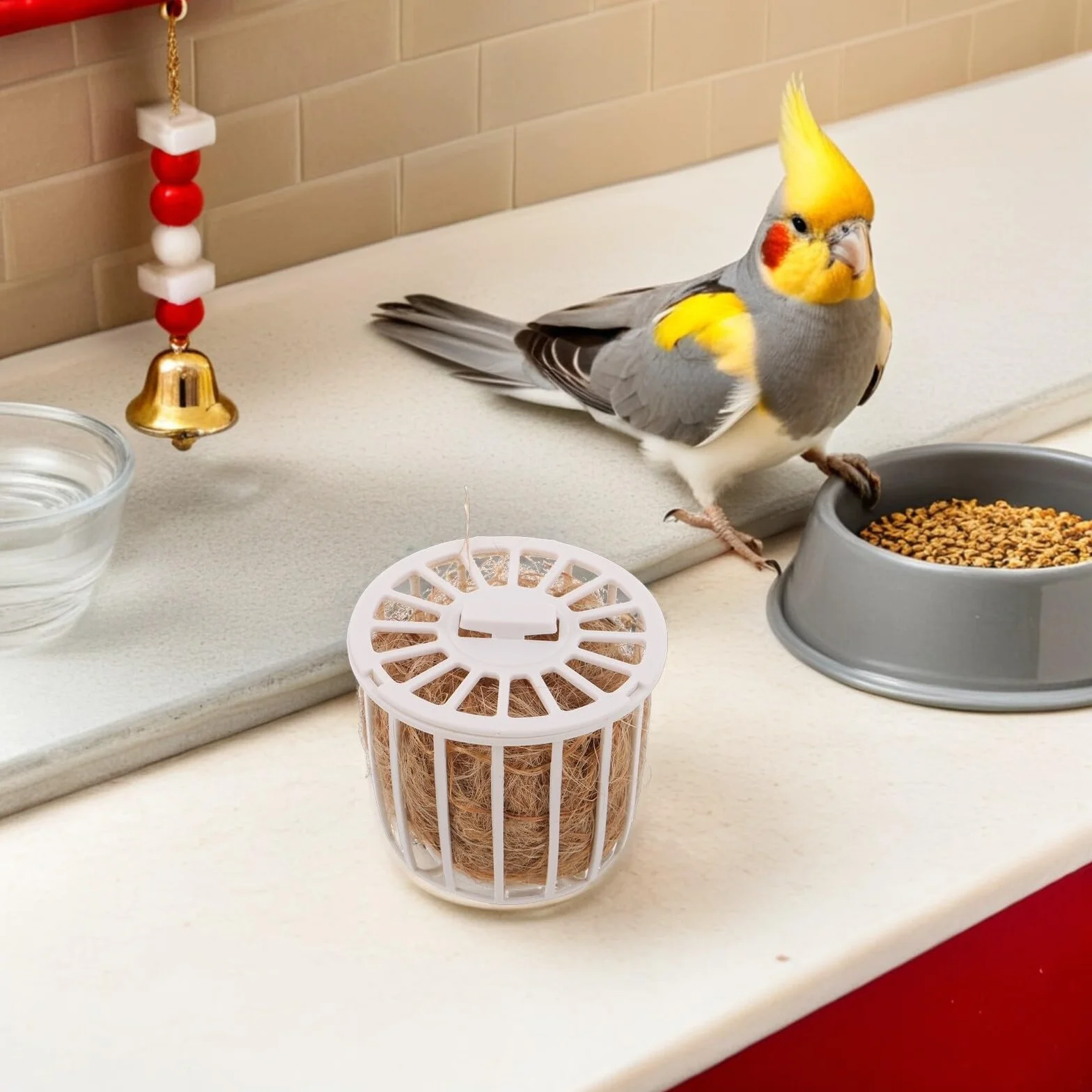 BESPORTBLE Nid de Reproduction Naturel en Jute avec Panier de Rangement pour Canaris Perruches et Pinsons