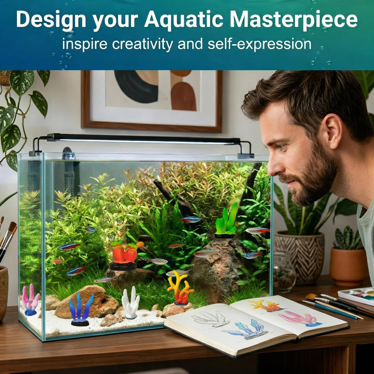 Corail Artificiel pour Aquarium, Ornements PVC Multicolore, Décor Résine Paysage Marin