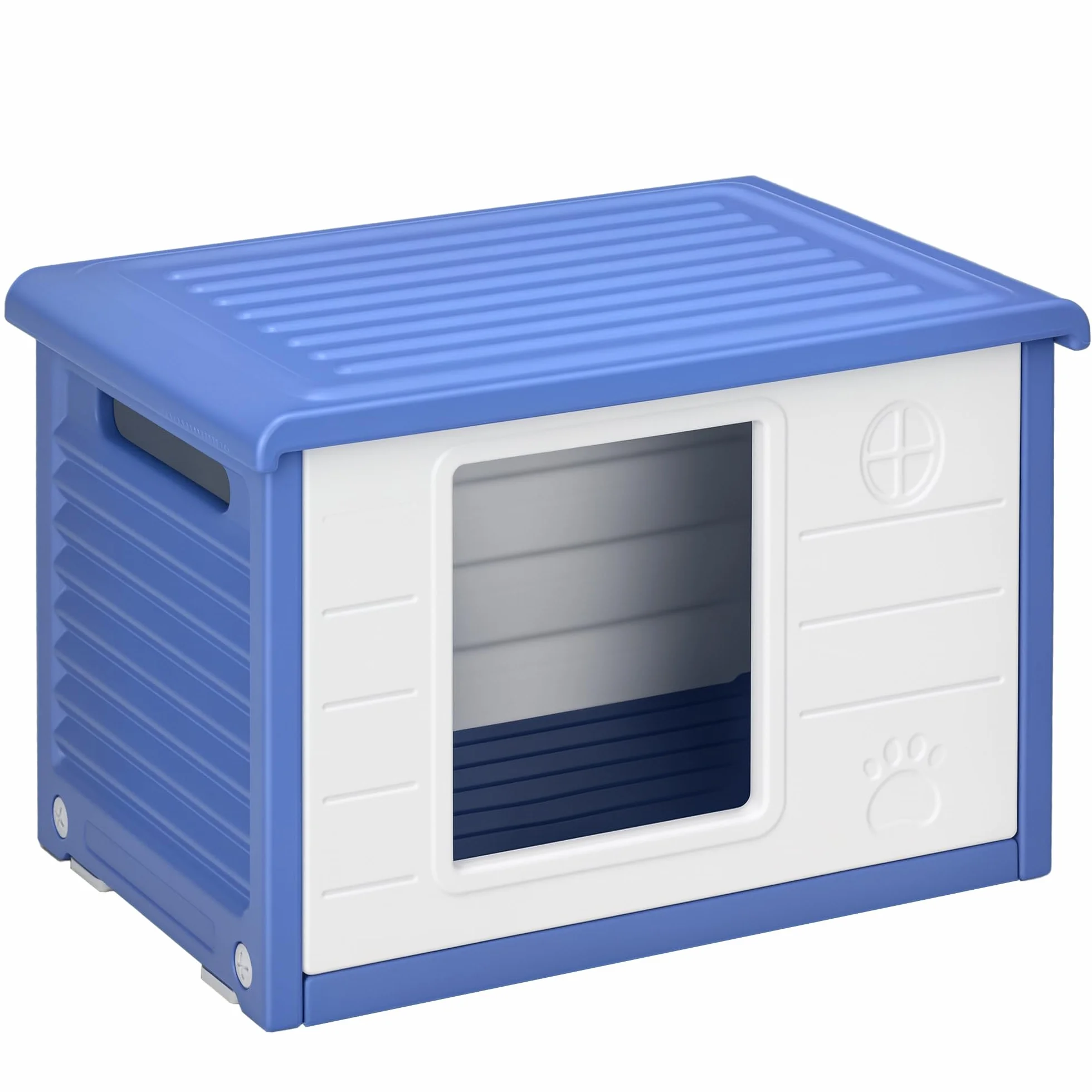 PawHut Niche pour Chien extérieure abri en Plastique résistante à l'eau 60x42x40 cm Bleu Blanc