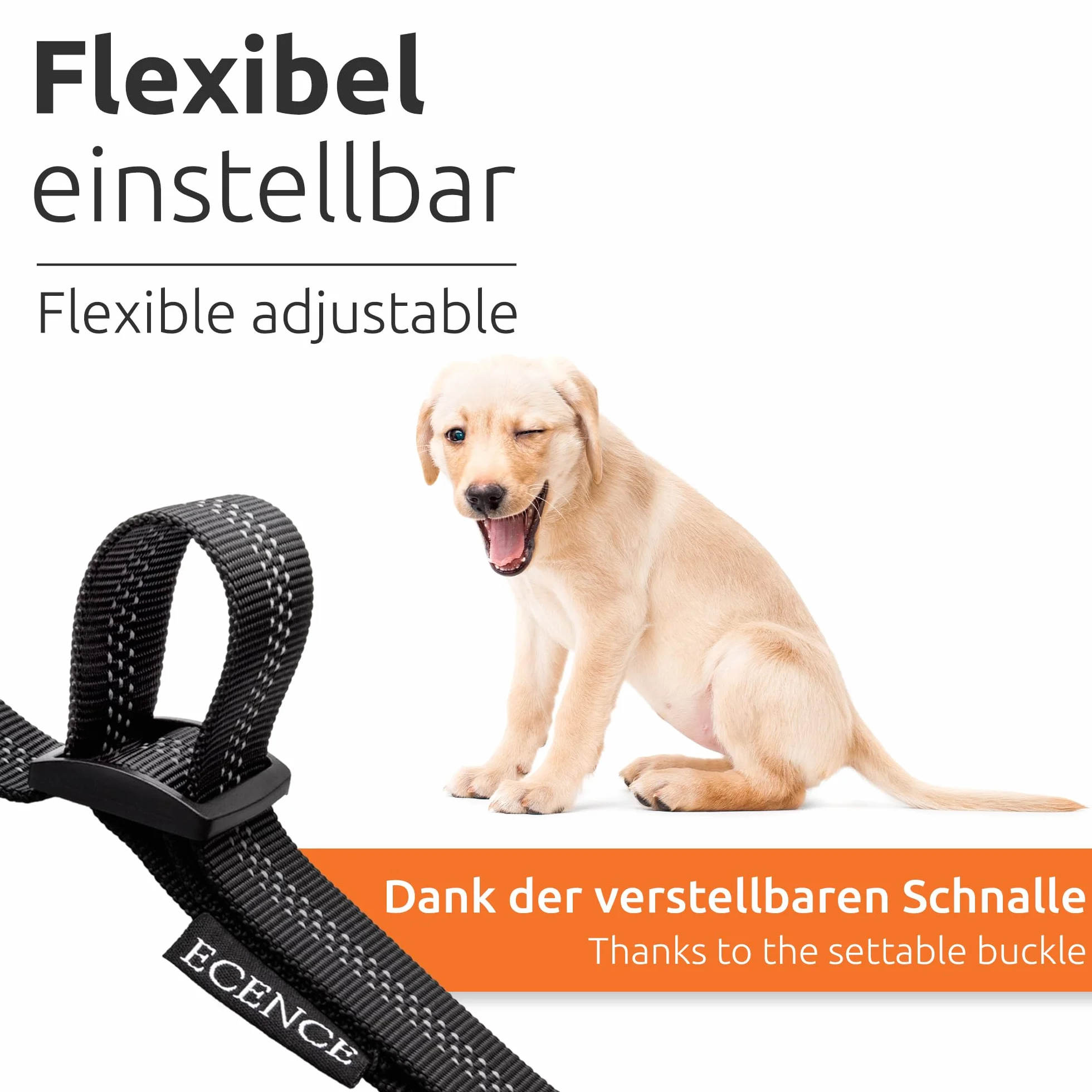 ECENCE Ceinture Chien Voiture - Harnais Voiture Chien - Ceinture de sécurité avec système d’Amortissement élastique et Mousqueton pour Tous Les Chiens et Chats