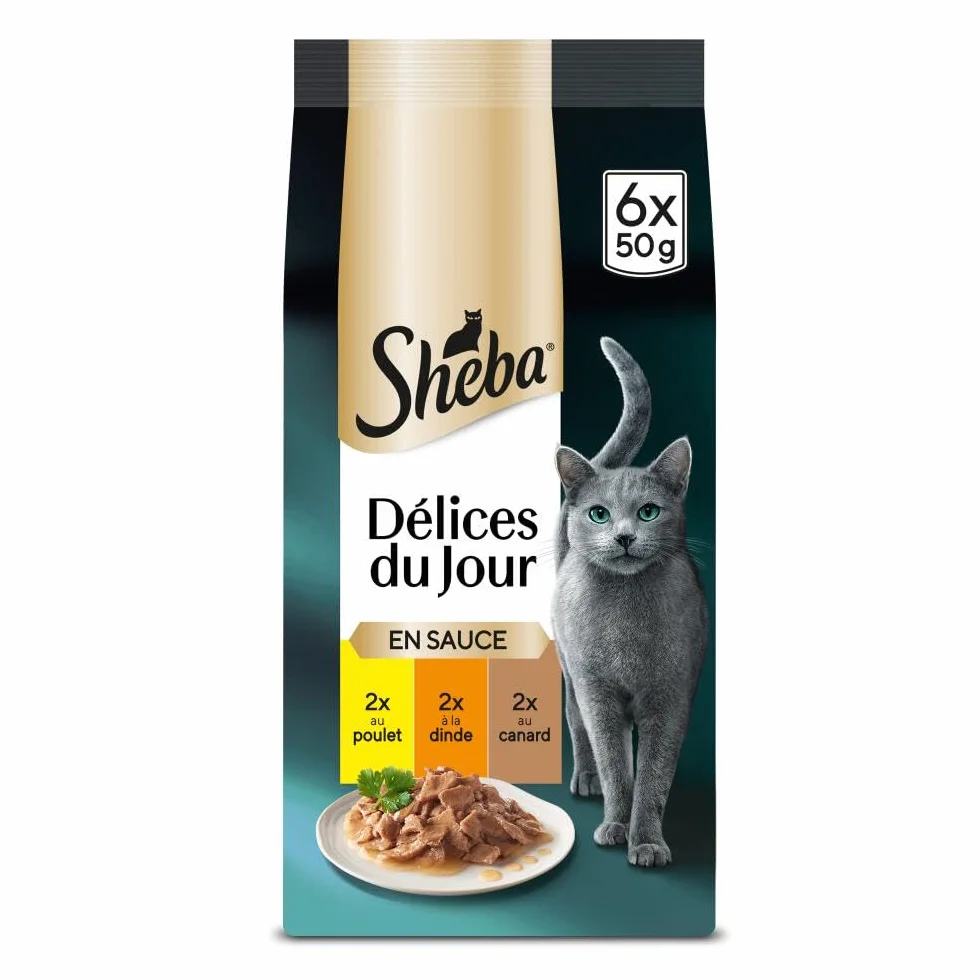 Sheba Délices du Jour Sachets Fraîcheur 6 x 50 g Sélection à La Volaille en Sauce Pack de 12