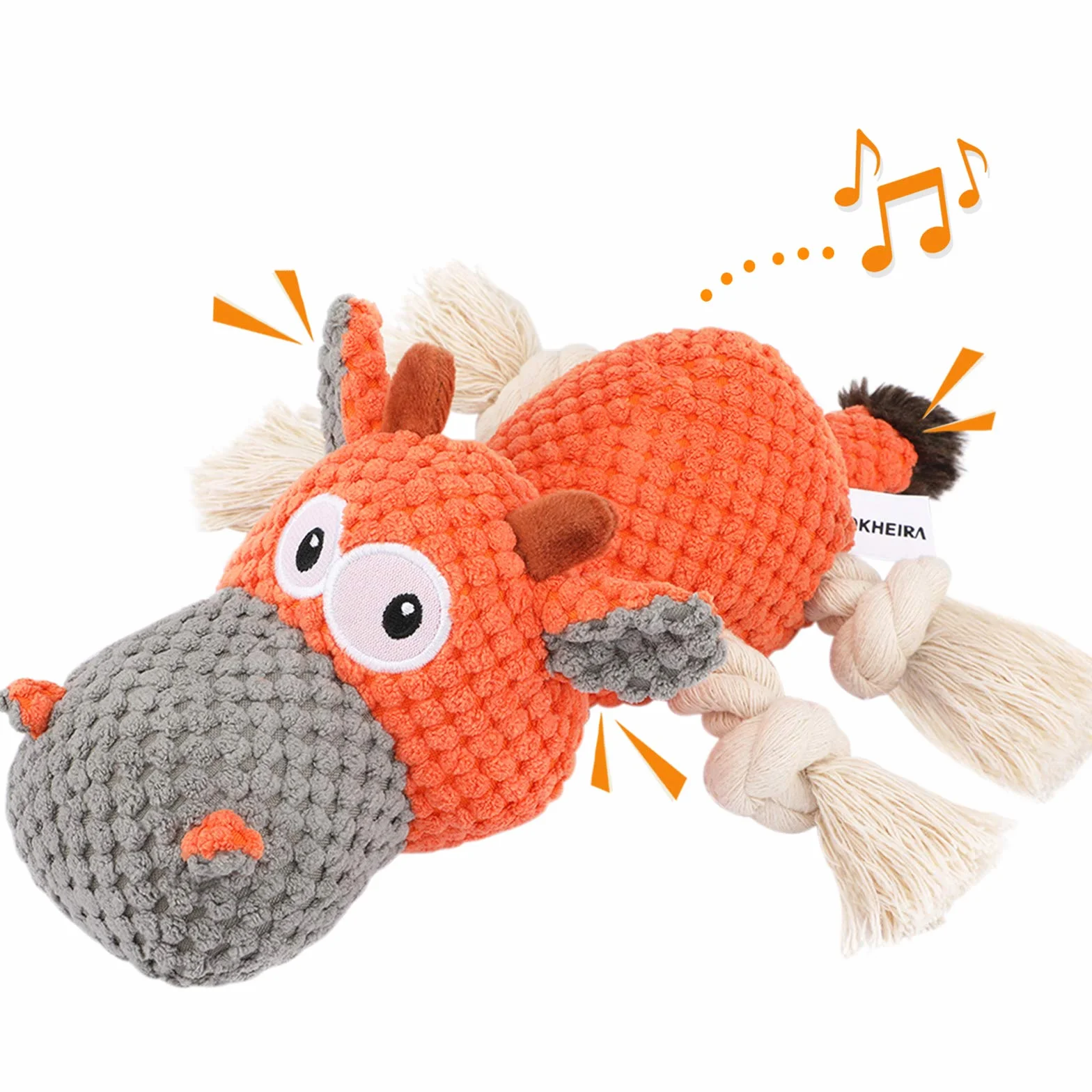 Jouets pour Chiens Interactifs Couineurs Robustes avec Chiffon en Coton et Papier Froissé Orangée Bovins