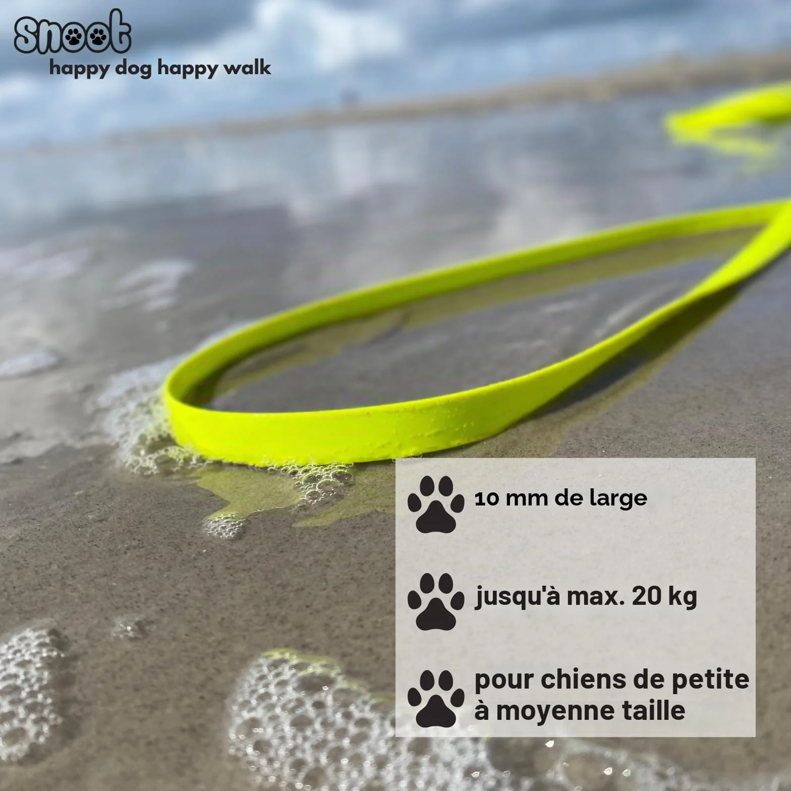 Laisse à Pister 10m, Laisse de Chien, Mousqueton, Jaune Fluo, Extra étroite, Résistante à l'Eau