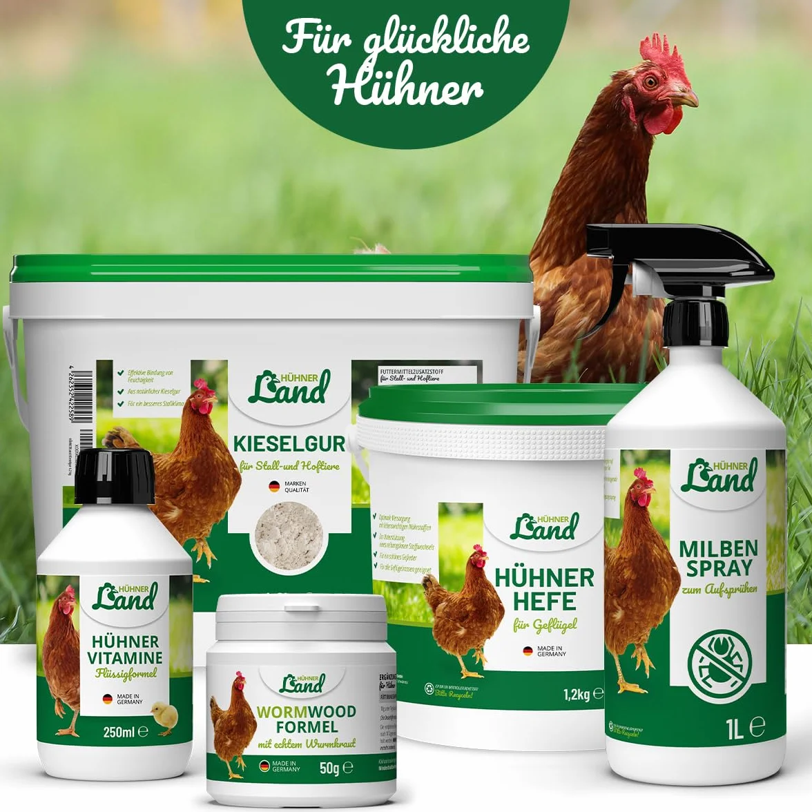 HÜHNER Land 4in1 Complete 1kg Complément Alimentaire pour Poulets, Vitamines C et B, Plumage, Immunitaire, Estomac