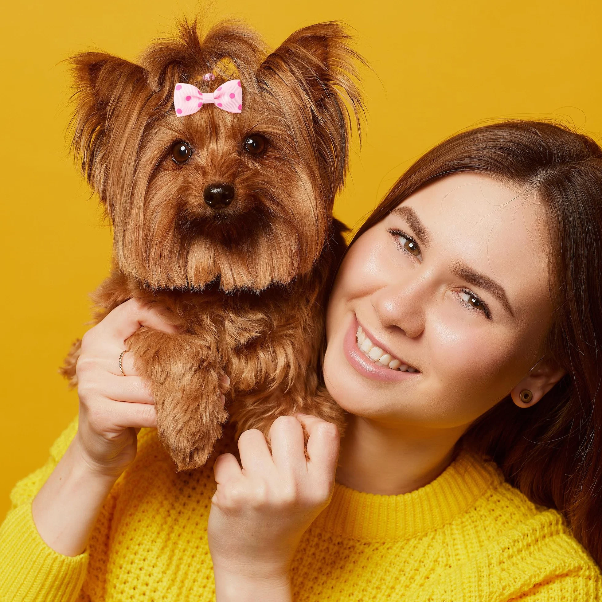 Barrette pour Chien à Pois Pince Rose 5pcs