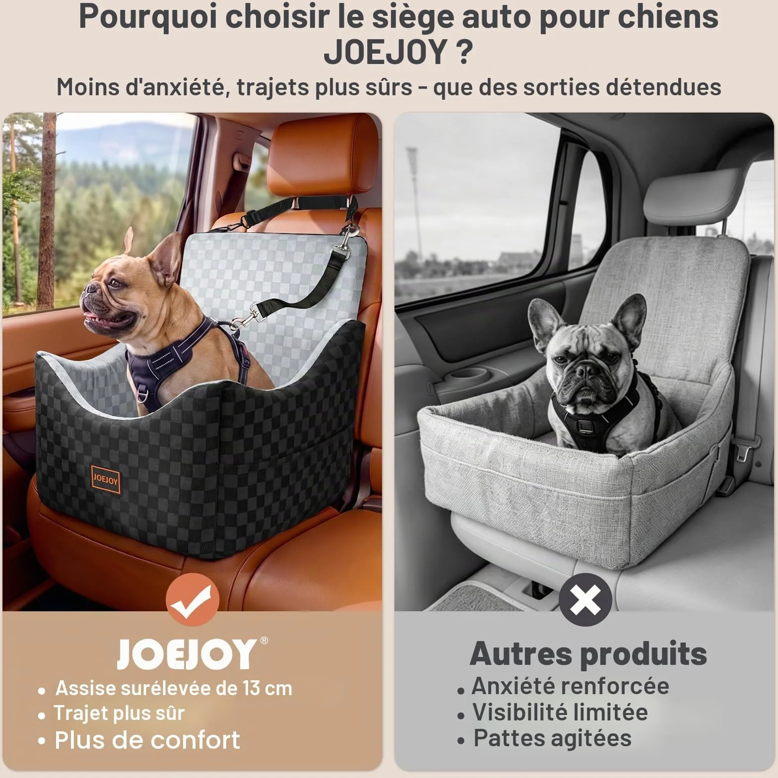 Siège Auto Chien Extra Stable pour Petite à Moyenne Taille, Mousse à Mémoire de Forme, Housse Lavable, Coussin Double Face