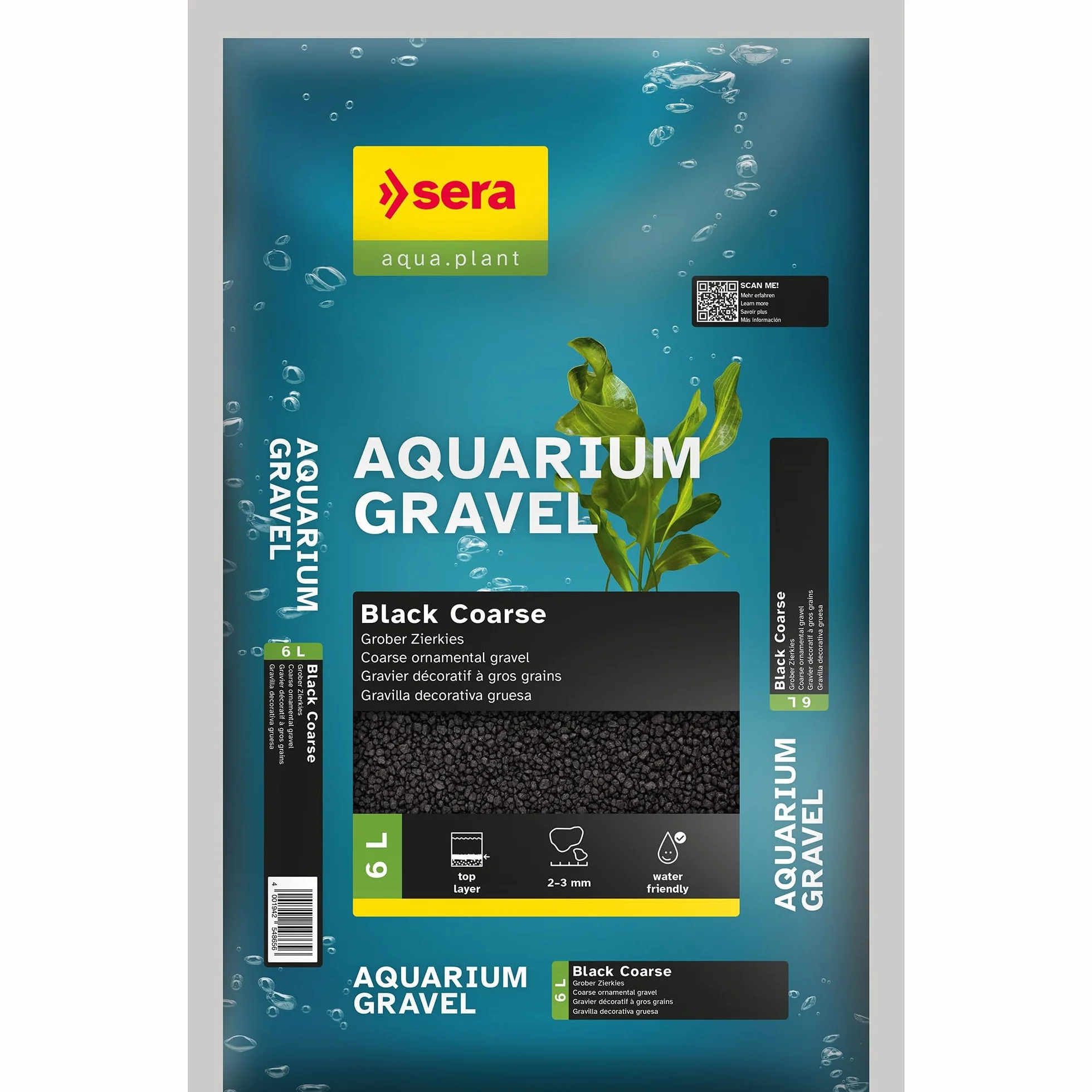 SERA Aquarium Gravel Black Coarse 6 L | Sustrat pour Aquariums d’Eau Douce| pour Poissons, Silures et Crevettes | Aspect Naturel