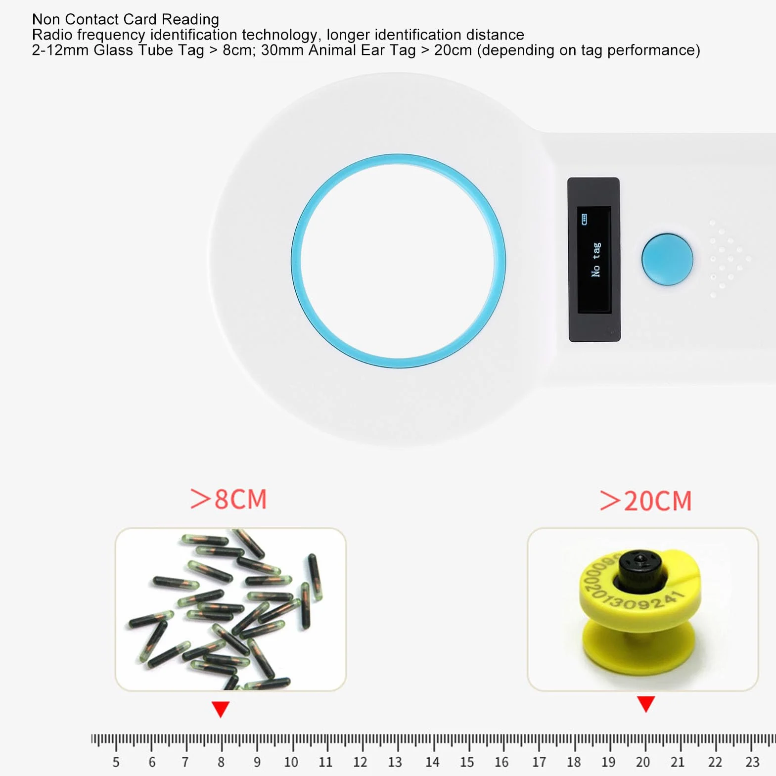 Scanner de Lecteur de Puces pour Animaux de Compagnie, Scanner D'identification de Puce RFID pour Animaux de Compagnie avec Stockage de Données de 128 Enregistrements, Scanner