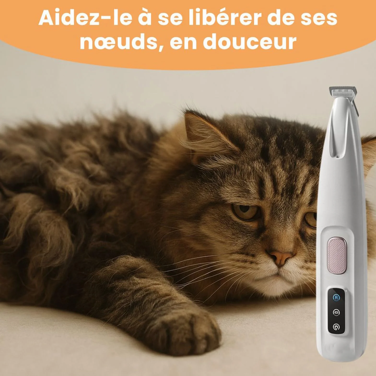 Tondeuse de Précision pour Chat et Chien Silencieuse avec Lames Céramique et Inox, Étanche, USB-C