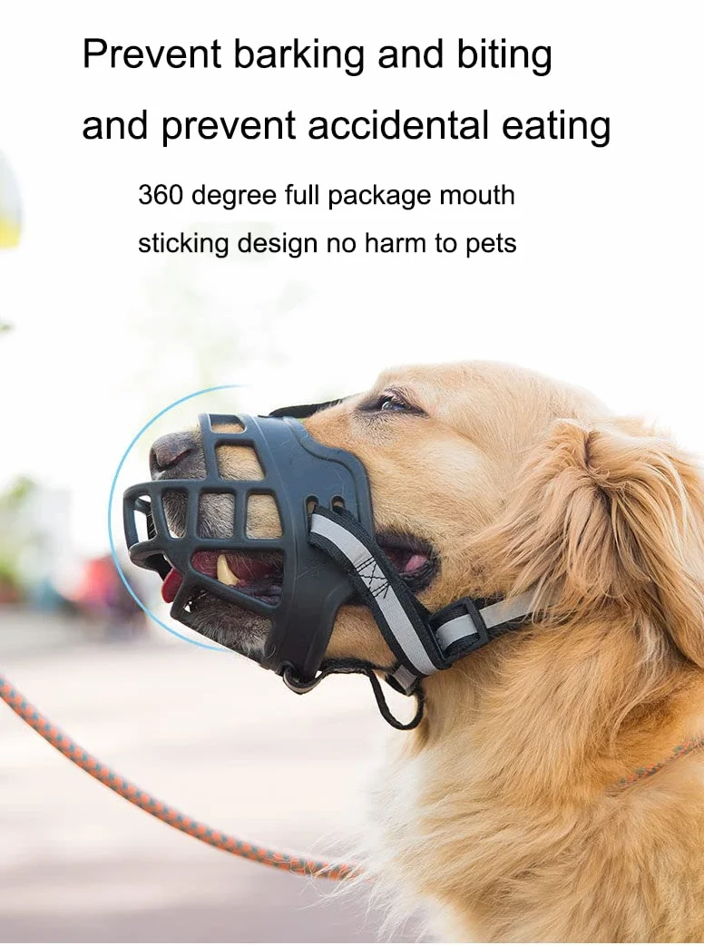 Museau en Silicone Souple pour Chiens, Museliere Anti-Aboiements et Anti-Morsures avec Bandeau Respirant en Maille et Nylon Résistant pour Petits,Moyens Et Grands Chiens (7.5-15kg)