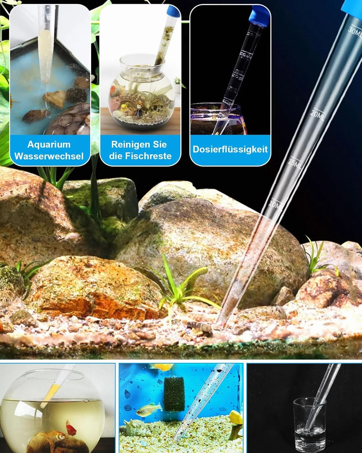 Multifunction Pipette 30 ml 28.5 cm pour Aquarium Nourrir Poissons Tortues