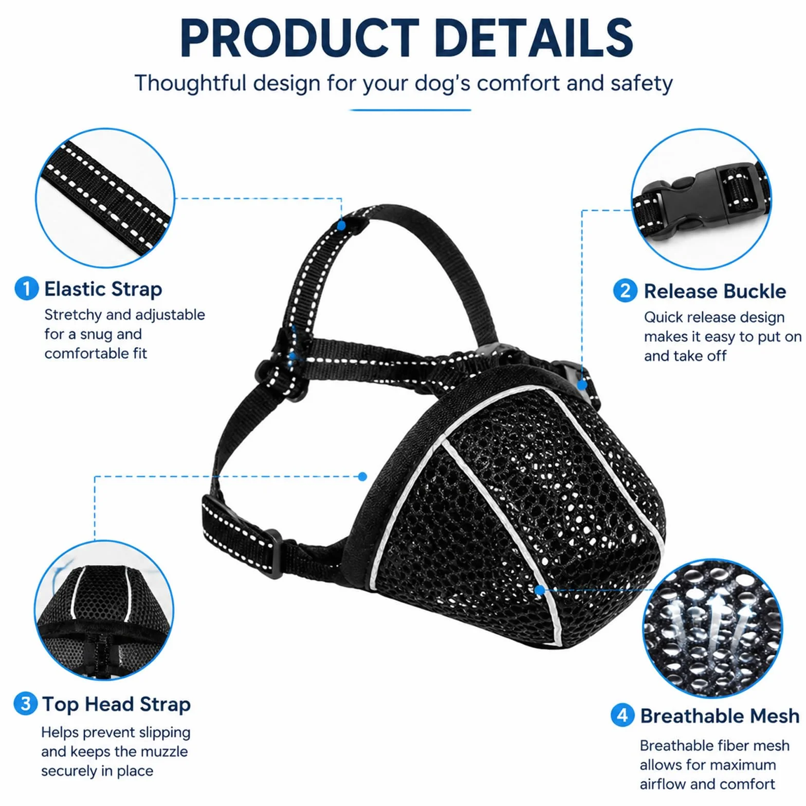 Muselière pour Chien, Respirante, réglable, Anti-Fress, réfléchissante, Protection légère, pour Chiens de Petite, Moyenne et Grande Taille, Panier de Dentition, en Maille, Noire, Taille (S)